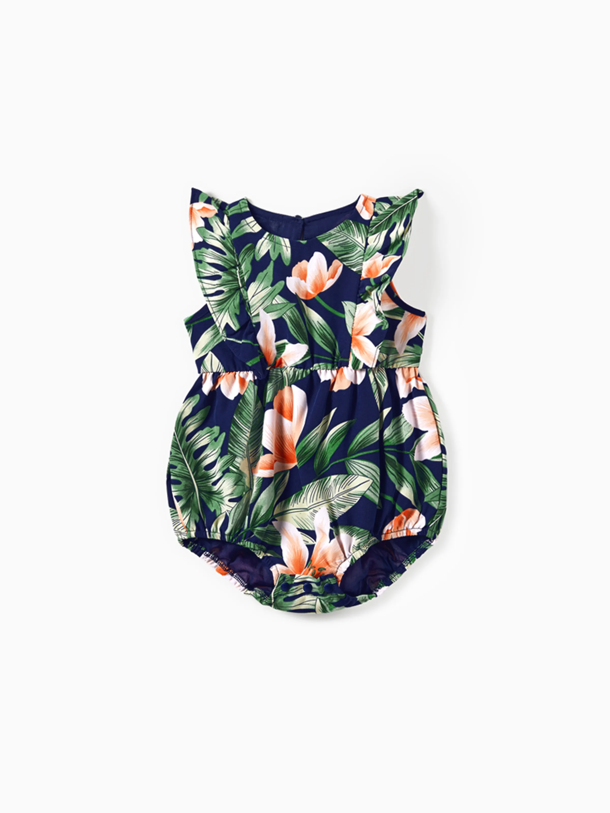 Mommy and Me Family Matching Sets Floral Panel Short-sleeve T-shirts or All Over Floral Print V Neck Spaghetti Strap Midi Dresses with Hidden Snap royalblue - Image 14