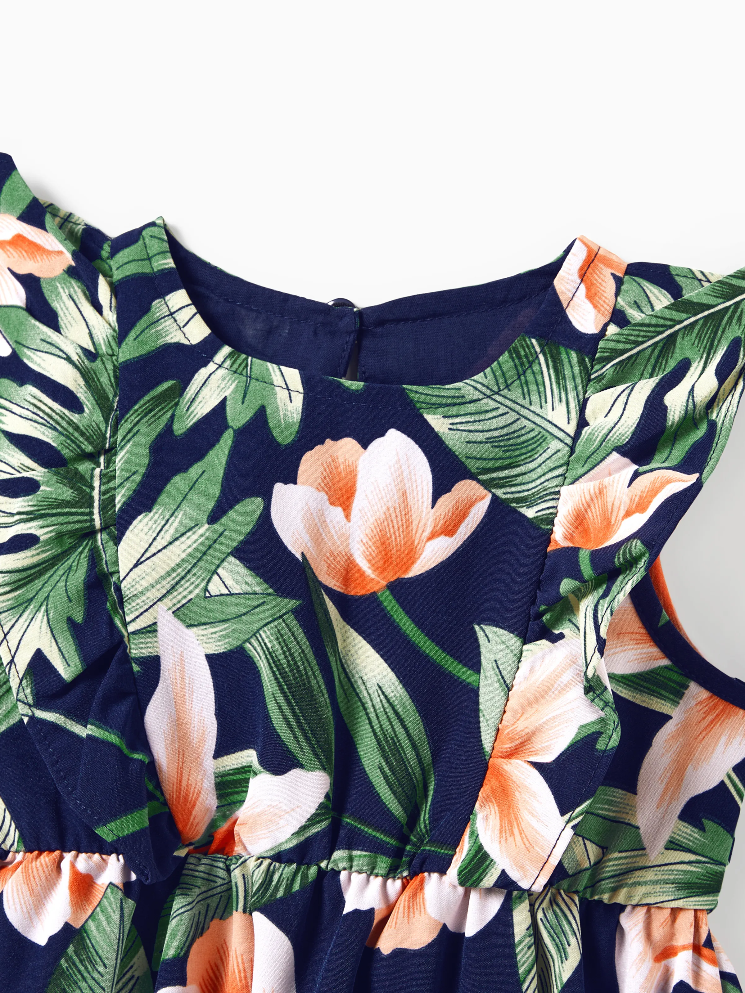 Mommy and Me Family Matching Sets Floral Panel Short-sleeve T-shirts or All Over Floral Print V Neck Spaghetti Strap Midi Dresses with Hidden Snap royalblue - Image 15