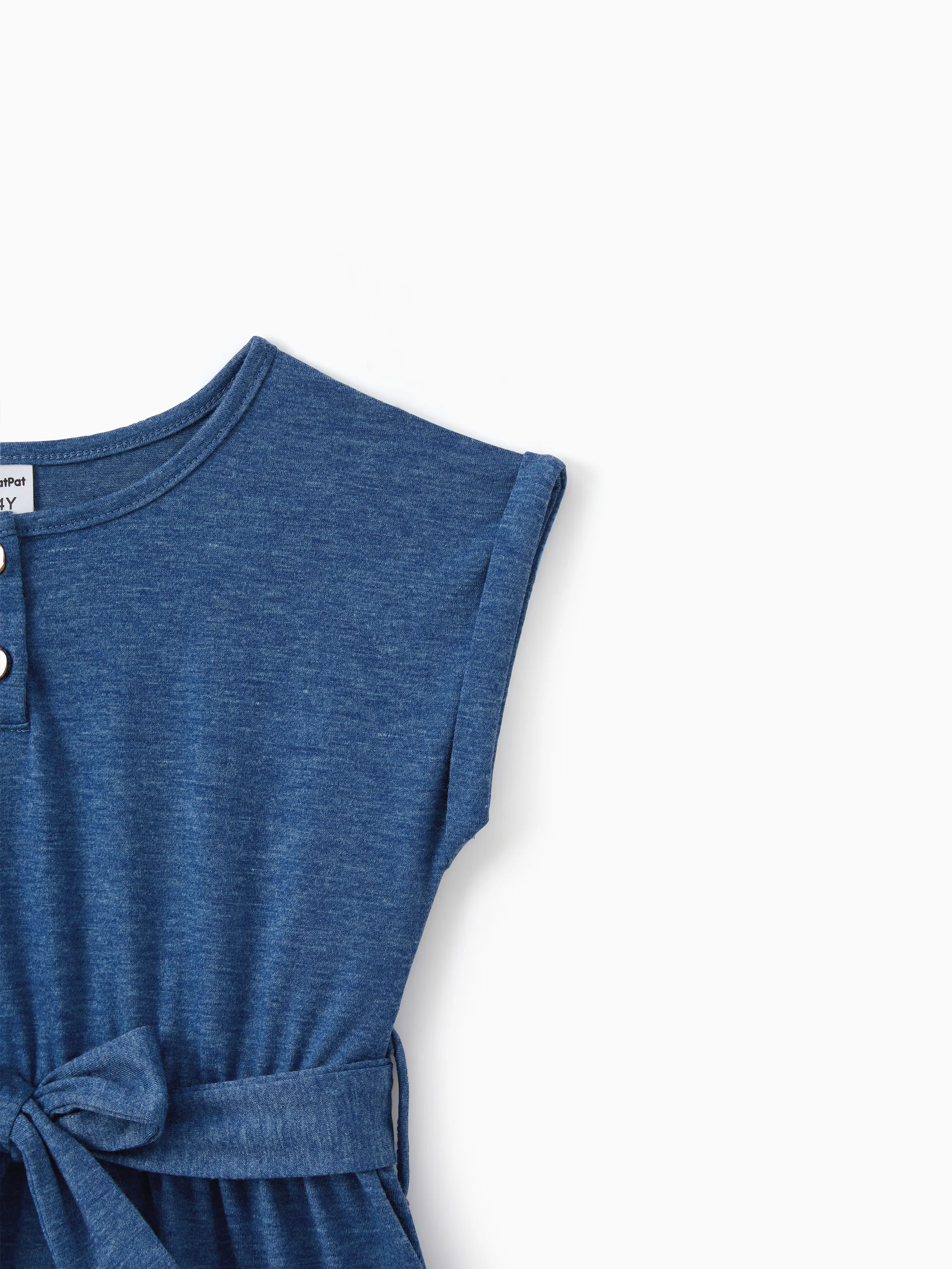 Mommy and Me Family Matching Soft Casual Outfit with Below Knee Dresses, Front Buttons, Belted Design Blue - Image 12