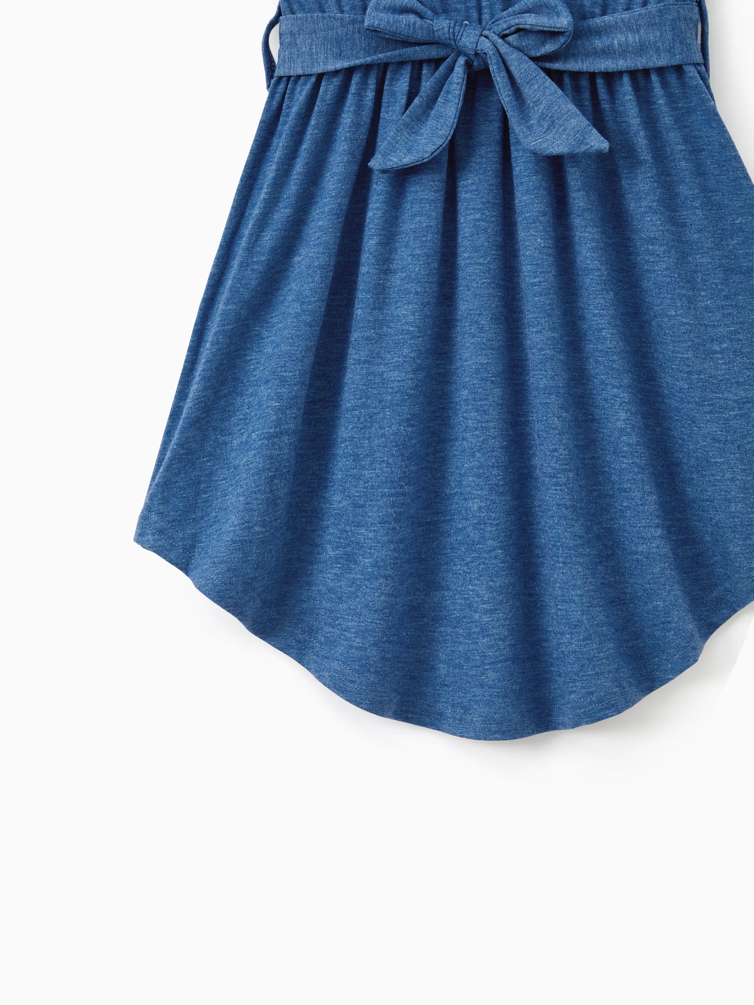 Mommy and Me Family Matching Soft Casual Outfit with Below Knee Dresses, Front Buttons, Belted Design Blue - Image 13