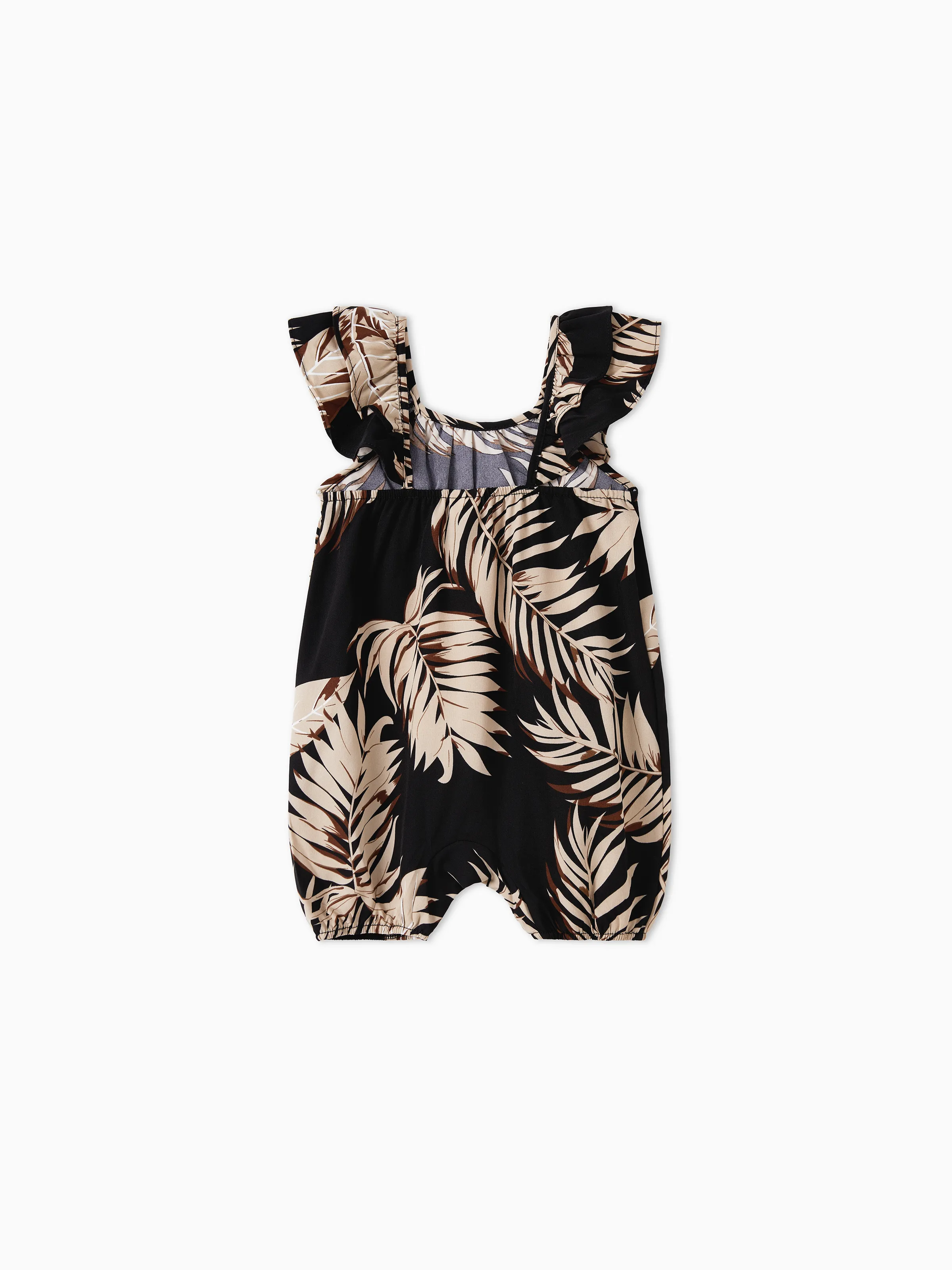 Mommy and Me Family Matching Solid Leaf Sleeveless Halter Dresses And Short Sleeve Tops Sets Black - Image 14