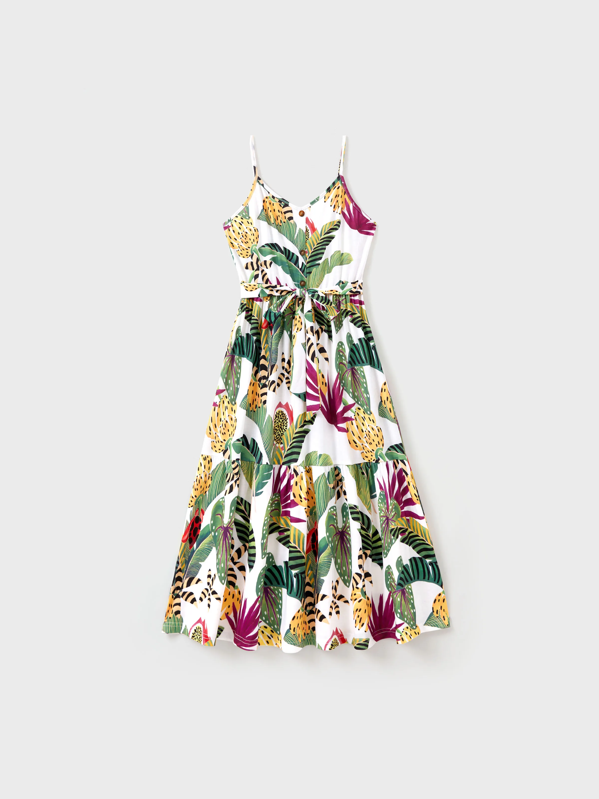Mommy and Me Family Matching Tropical Floral Print Short-sleeve Top or Camisole Dress Set Multi-color - Image 3