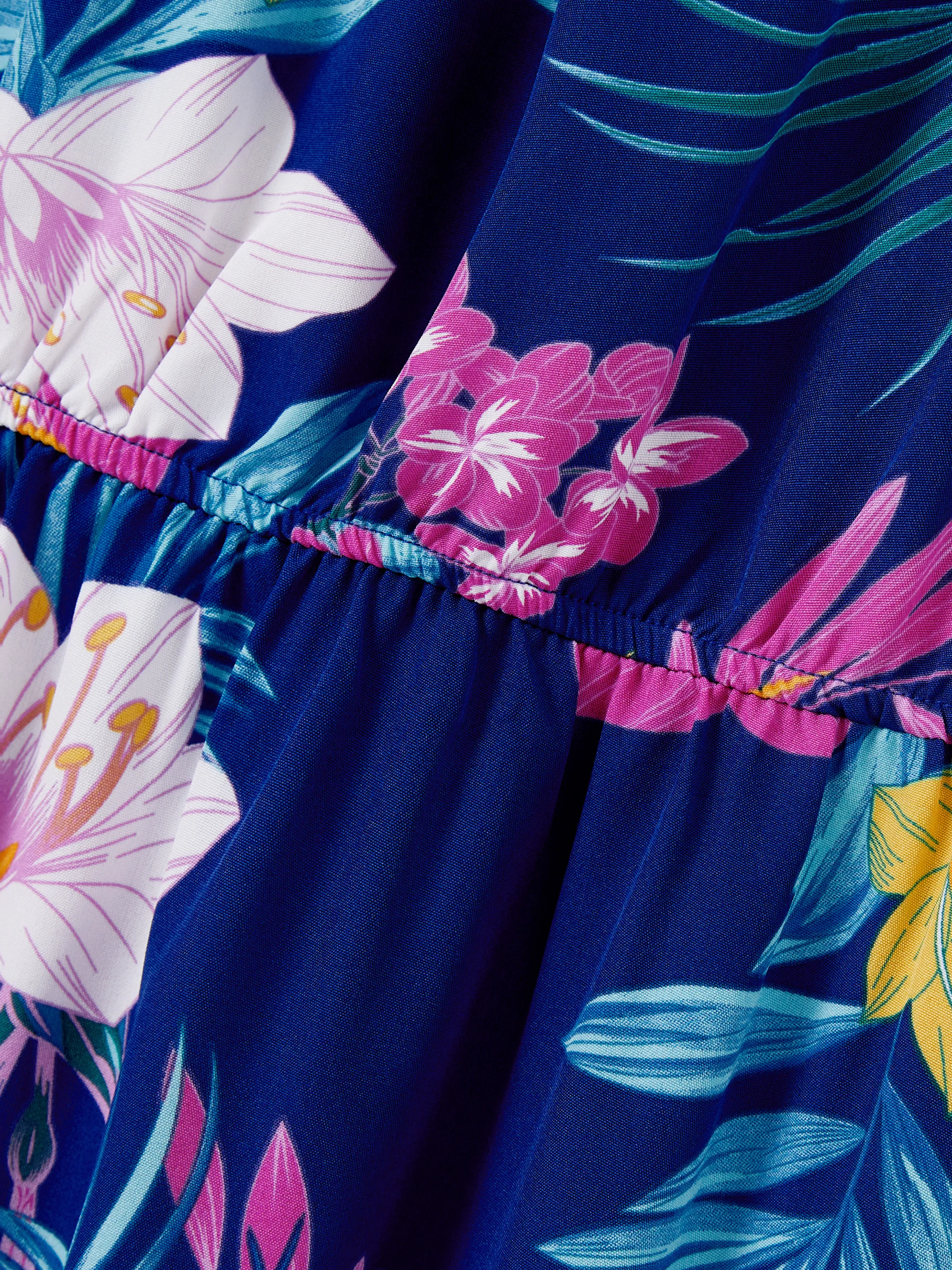 Mommy and Me Matching Family Hawaiian Outfits Tropical Floral Print Strap Dress or Short-sleeve Shirts & Shorts Set Summer Beachwear Set for Vacation  Deep Blue - Image 10