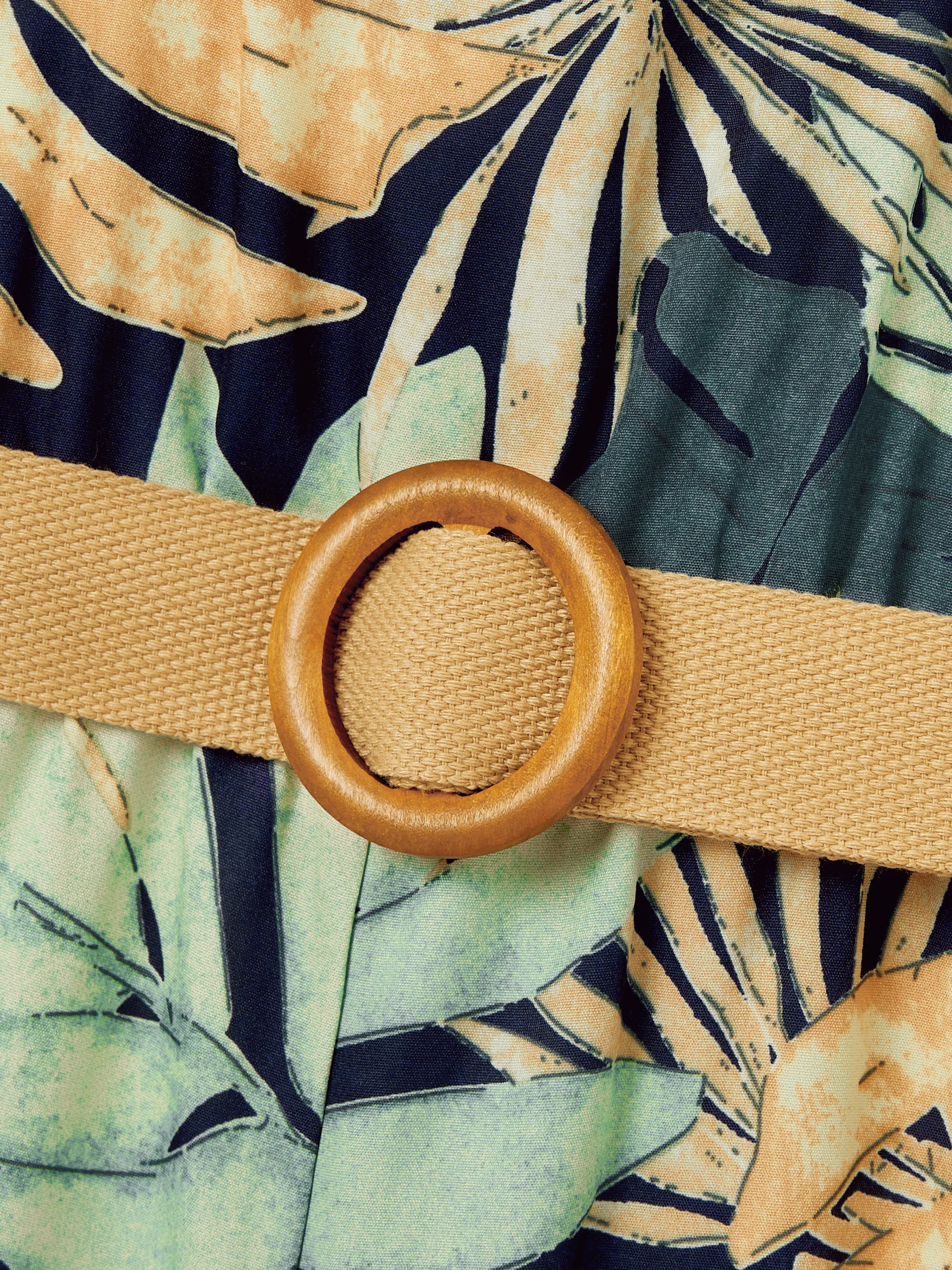 Mommy and Me Tropical Leaf Print Jumpsuit Set, Spaghetti Strap Belted Matching Outfits for Summer Beach Vacation Tibetan blue - Image 15