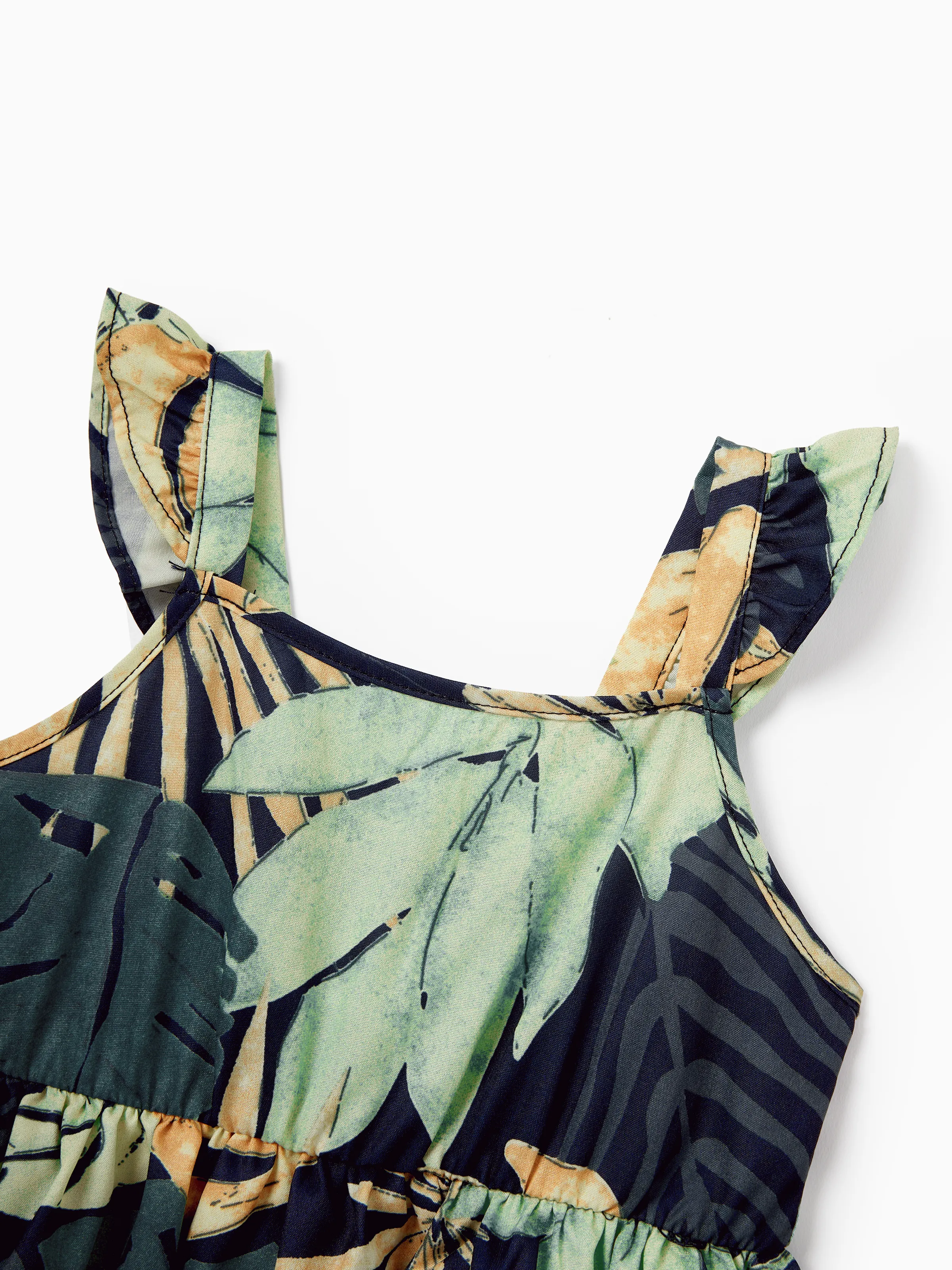 Mommy and Me Tropical Leaf Print Jumpsuit Set, Spaghetti Strap Belted Matching Outfits for Summer Beach Vacation Tibetan blue - Image 19