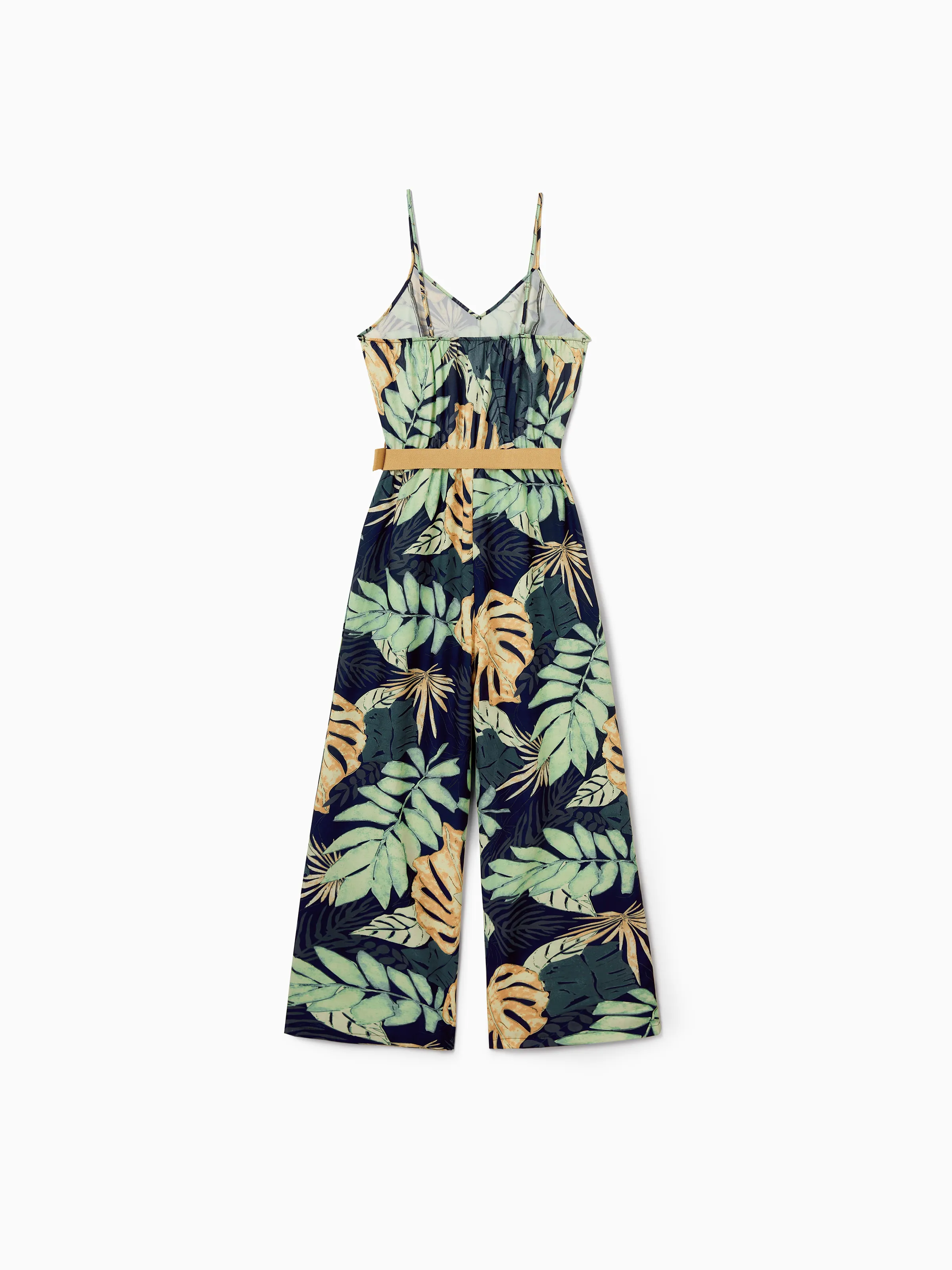 Mommy and Me Tropical Leaf Print Jumpsuit Set, Spaghetti Strap Belted Matching Outfits for Summer Beach Vacation Tibetan blue - Image 6