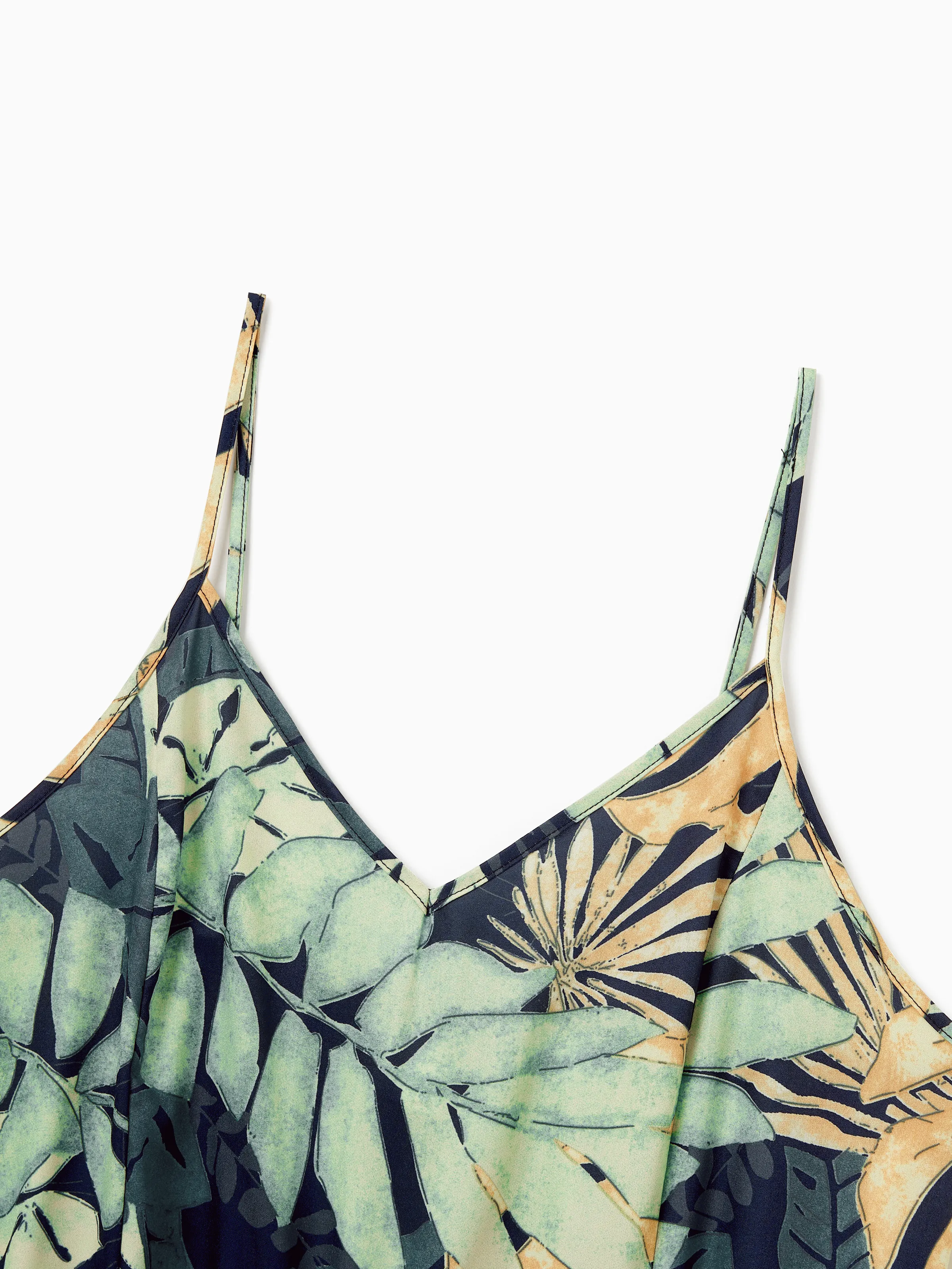 Mommy and Me Tropical Leaf Print Jumpsuit Set, Spaghetti Strap Belted Matching Outfits for Summer Beach Vacation Tibetan blue - Image 7