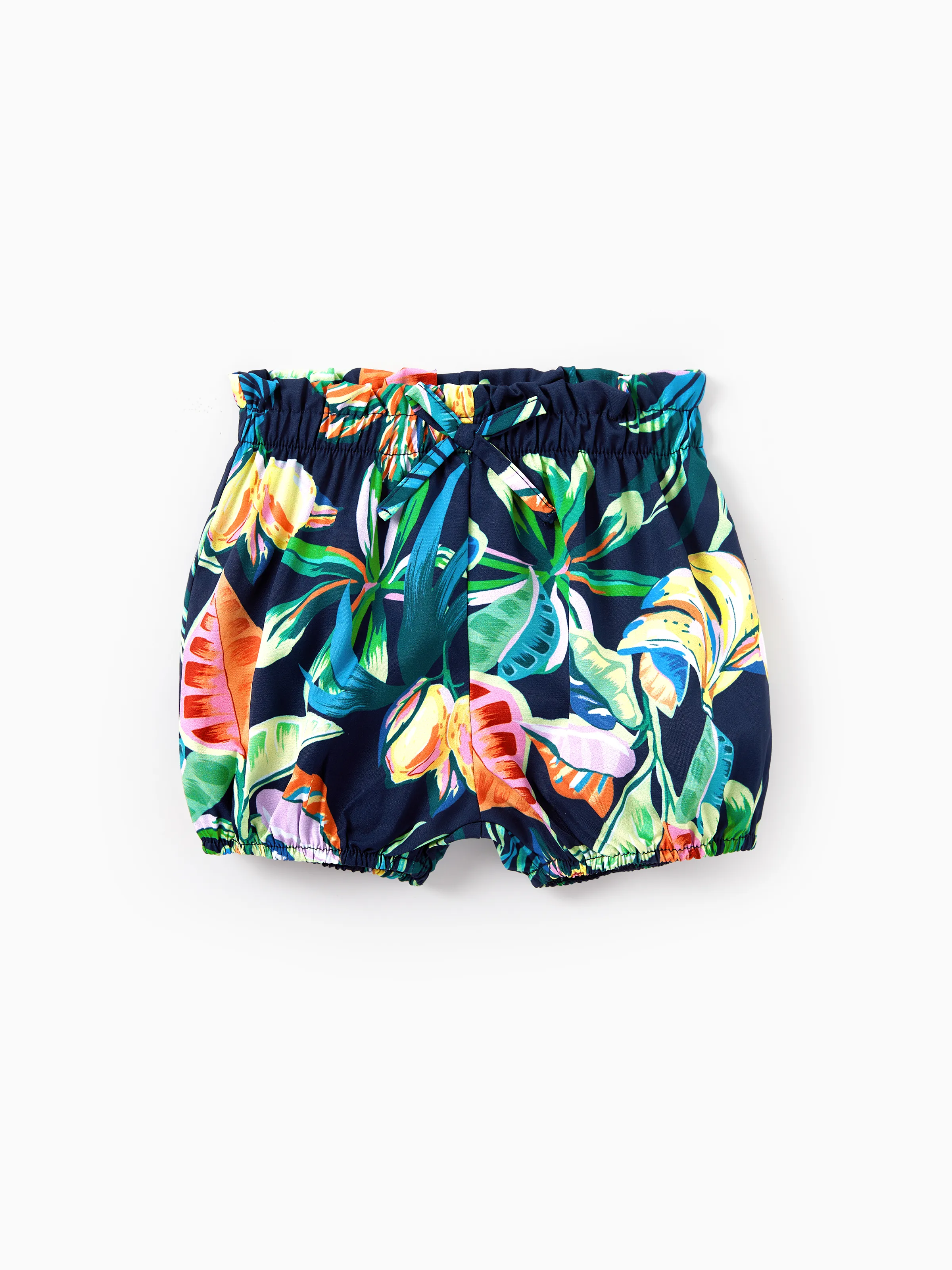 Mommy and Me Tropical Leaves Print Sleeveless Rompers with Belted Shorts Matching Set Deep Blue - Image 14