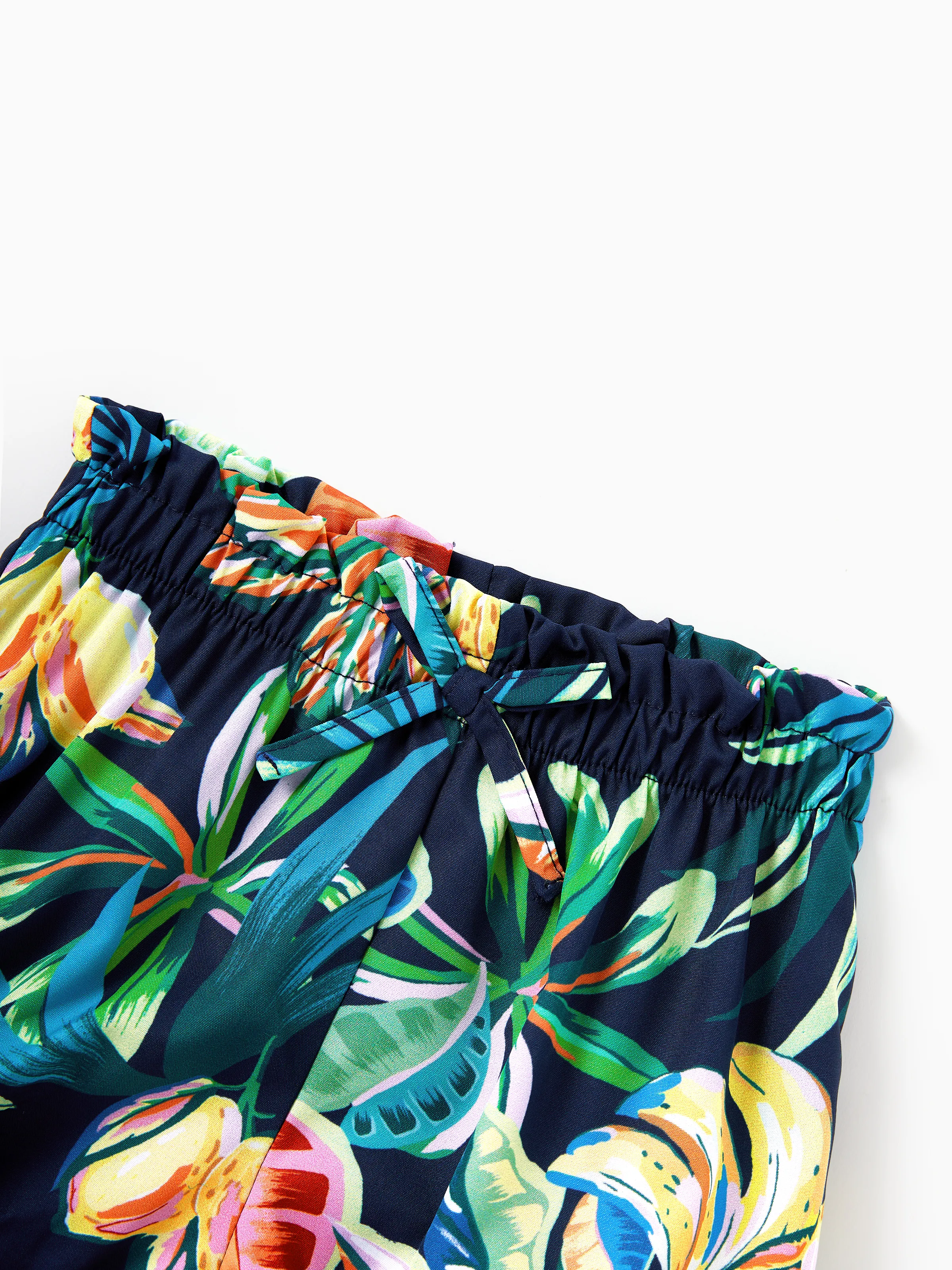 Mommy and Me Tropical Leaves Print Sleeveless Rompers with Belted Shorts Matching Set Deep Blue - Image 16