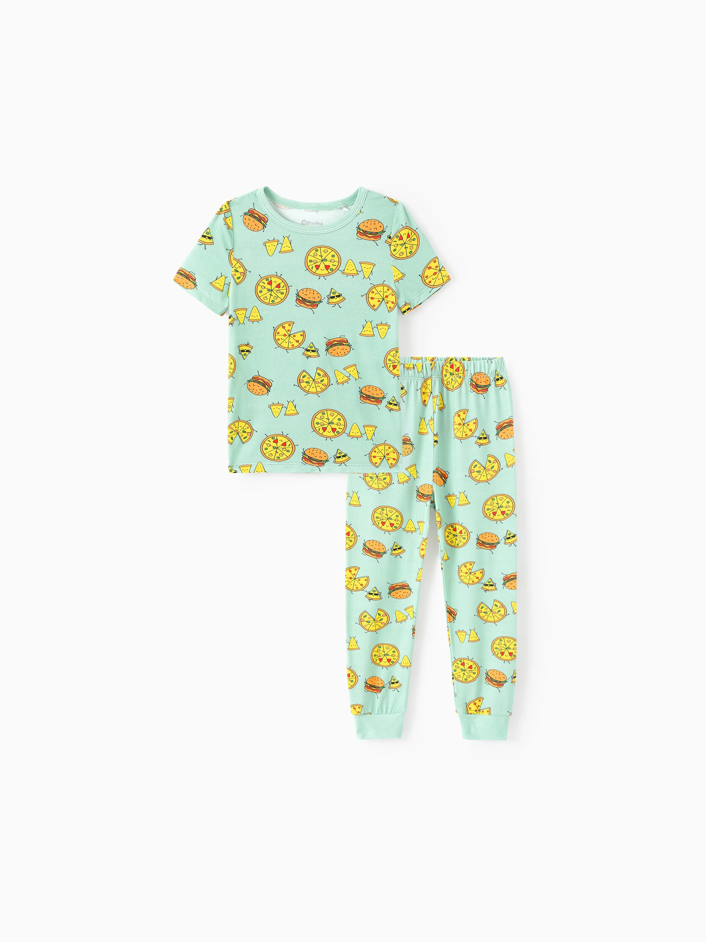 Mommy & me Bamboo Family Mint Green PJs Cute Cartoon Food Theme Print Short Sleeve & Long Pants Sleepwear Matching Pajama set (Snug-Fitting for Children) Light Blue - Image 11