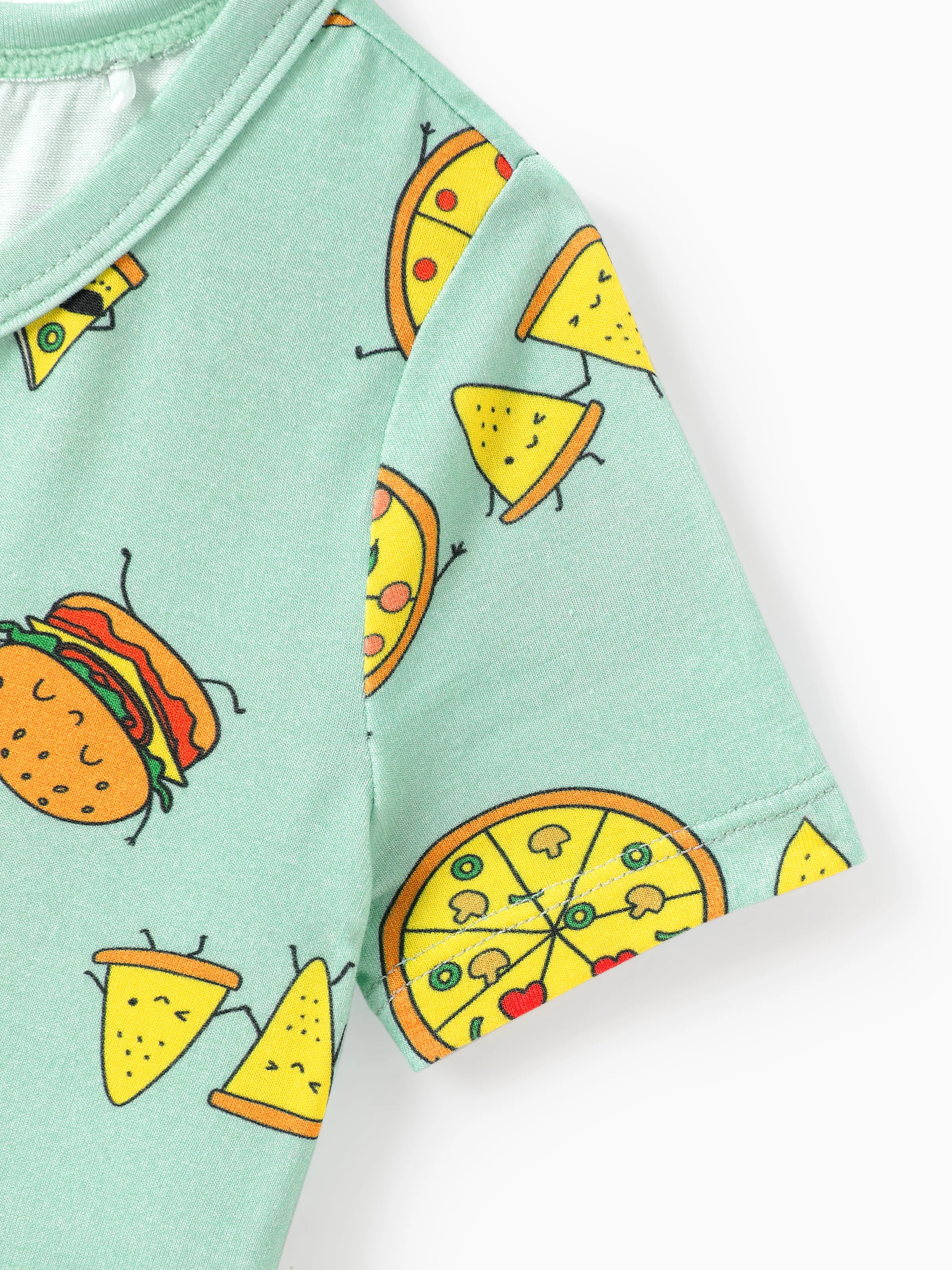 Mommy & me Bamboo Family Mint Green PJs Cute Cartoon Food Theme Print Short Sleeve & Long Pants Sleepwear Matching Pajama set (Snug-Fitting for Children) Light Blue - Image 17