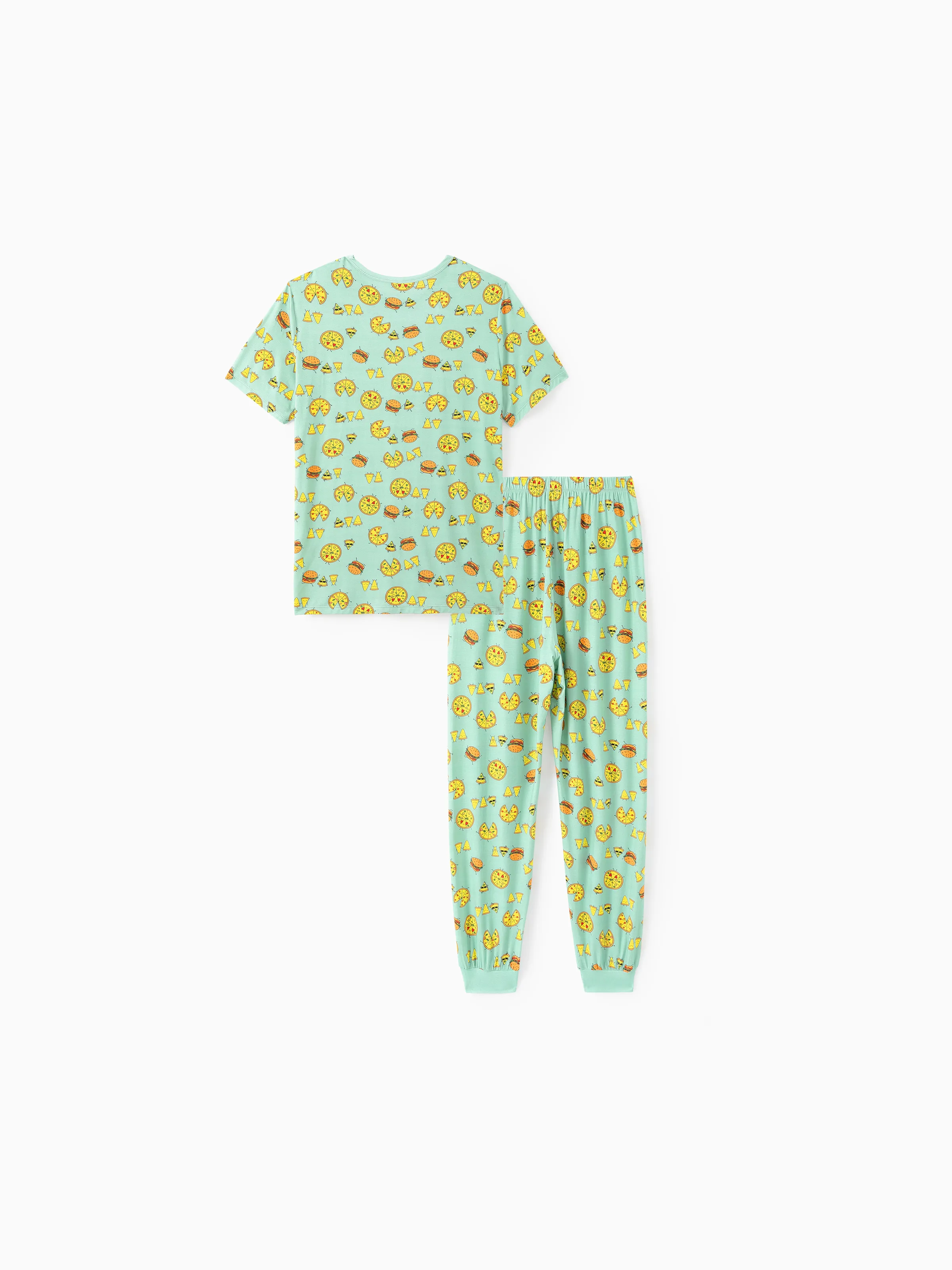 Mommy & me Bamboo Family Mint Green PJs Cute Cartoon Food Theme Print Short Sleeve & Long Pants Sleepwear Matching Pajama set (Snug-Fitting for Children) Light Blue - Image 5