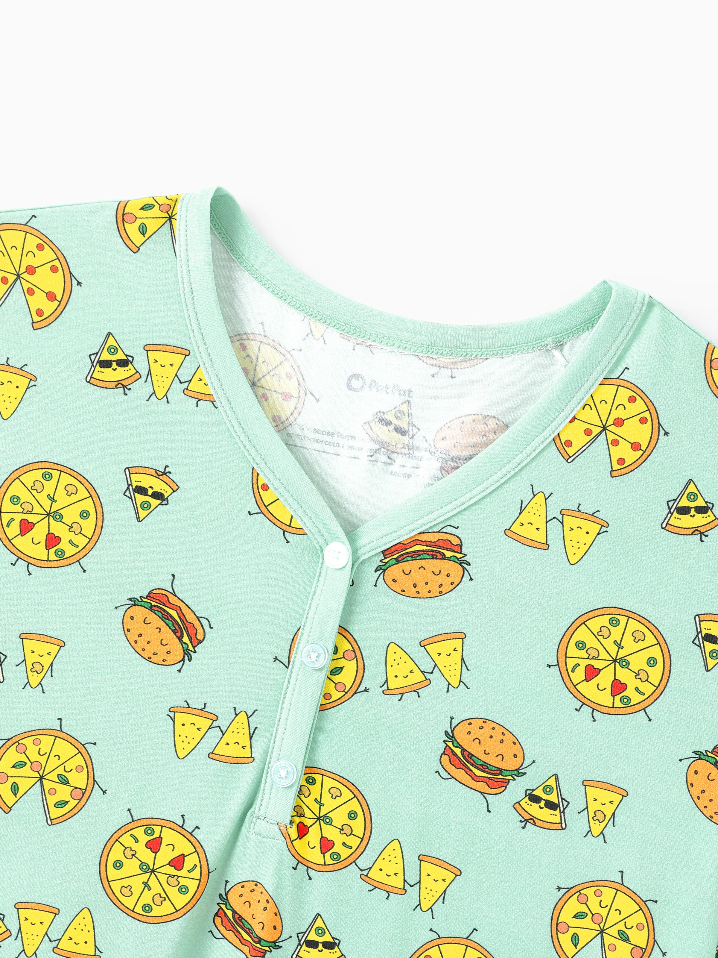 Mommy & me Bamboo Family Mint Green PJs Cute Cartoon Food Theme Print Short Sleeve & Long Pants Sleepwear Matching Pajama set (Snug-Fitting for Children) Light Blue - Image 7