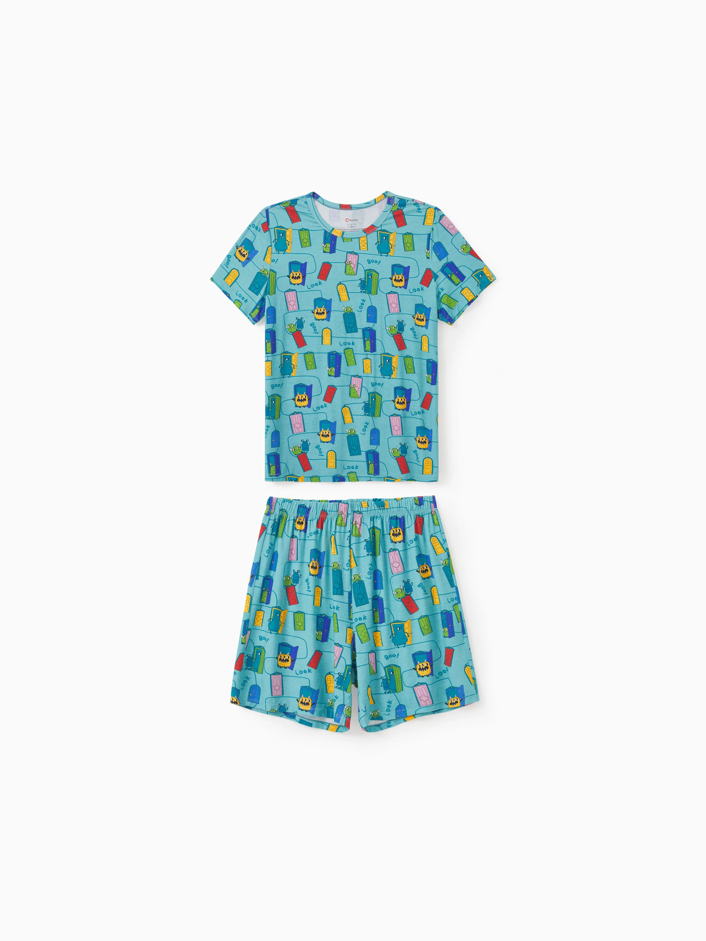 Mommy & me Bamboo Family Pajamas Cartoon Print Short-sleeve Matching Pajama set ( Snug-Fitting for Children ) Green - Image 3
