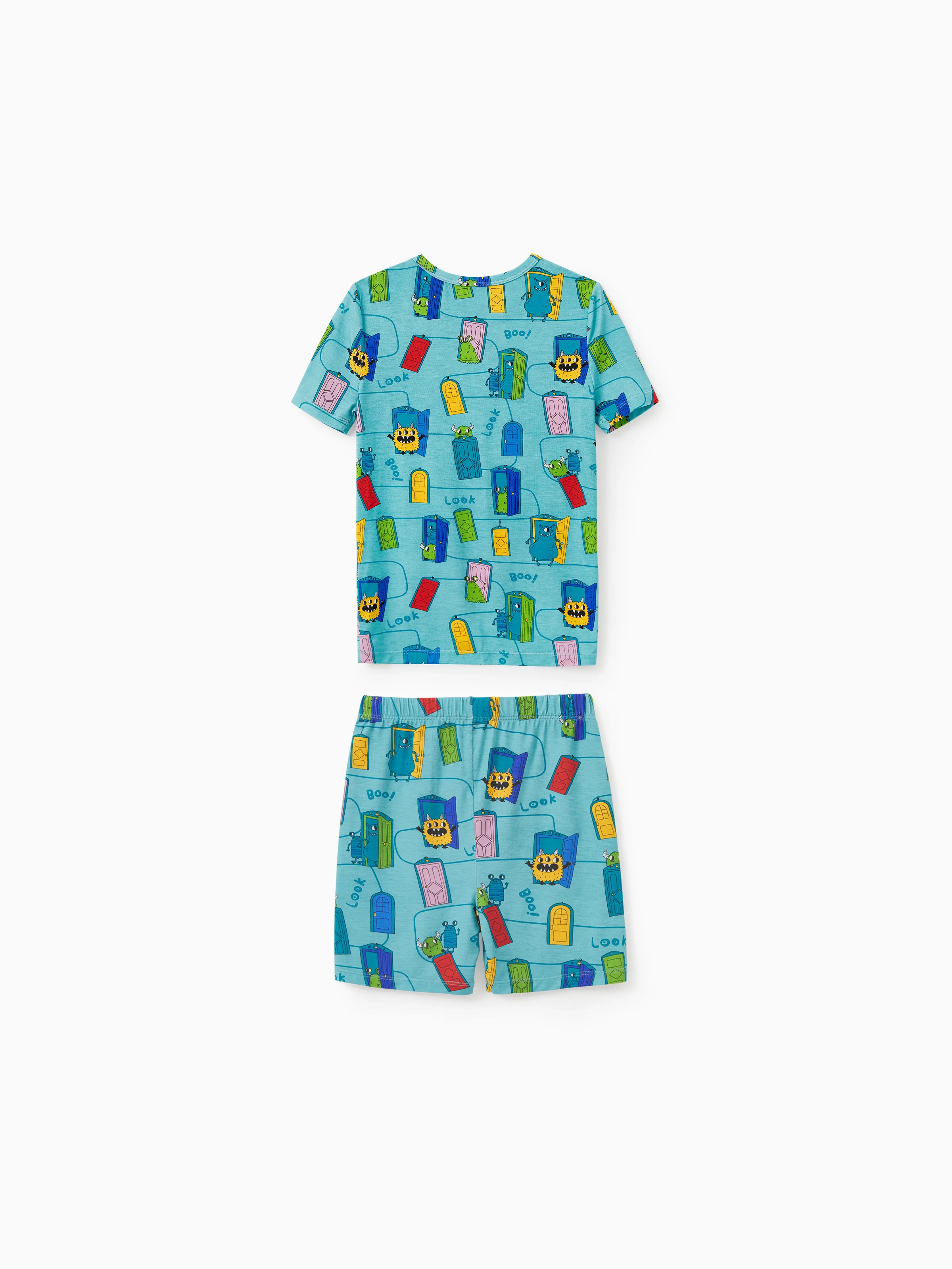 Mommy & me Bamboo Family Pajamas Cartoon Print Short-sleeve Matching Pajama set ( Snug-Fitting for Children ) Green - Image 9