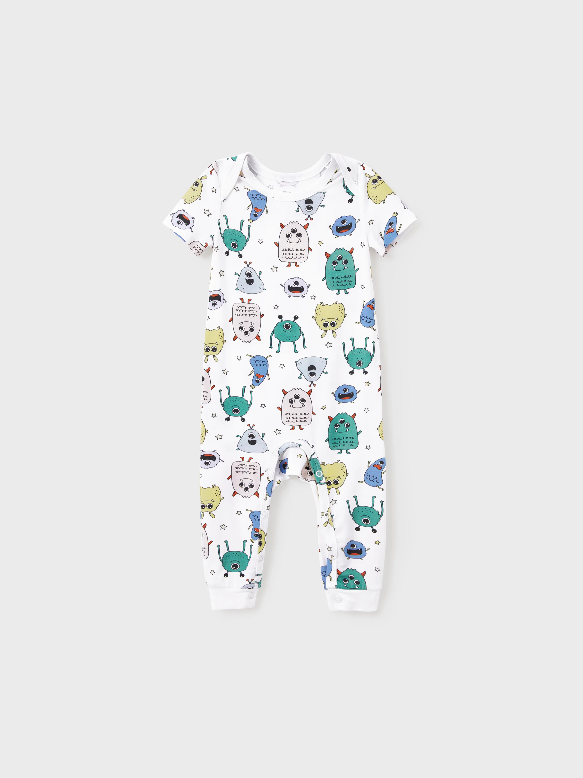 Mommy & me Bamboo Family Pajamas Cute Little Monster Print Short-sleeve Matching Pajama Set ( Snug-Fitting for Children ) White - Image 13