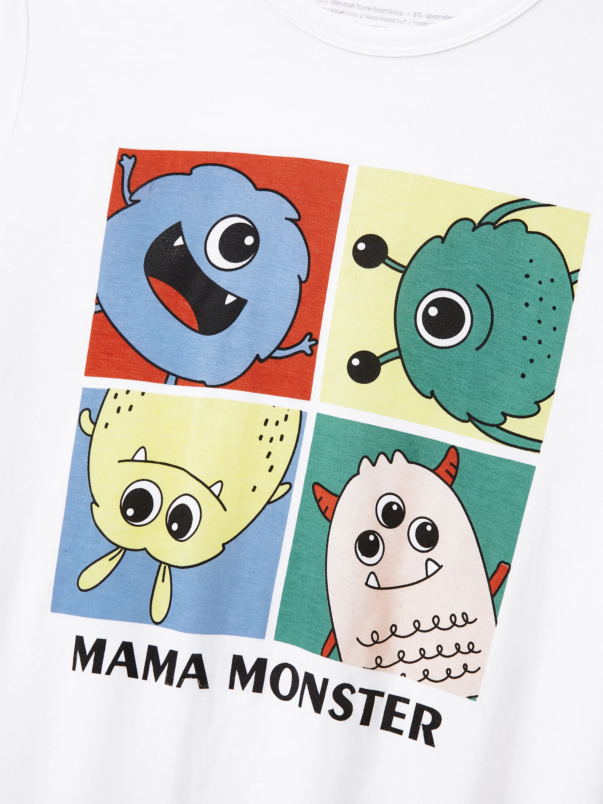 Mommy & me Bamboo Family Pajamas Cute Little Monster Print Short-sleeve Matching Pajama Set ( Snug-Fitting for Children ) White - Image 6