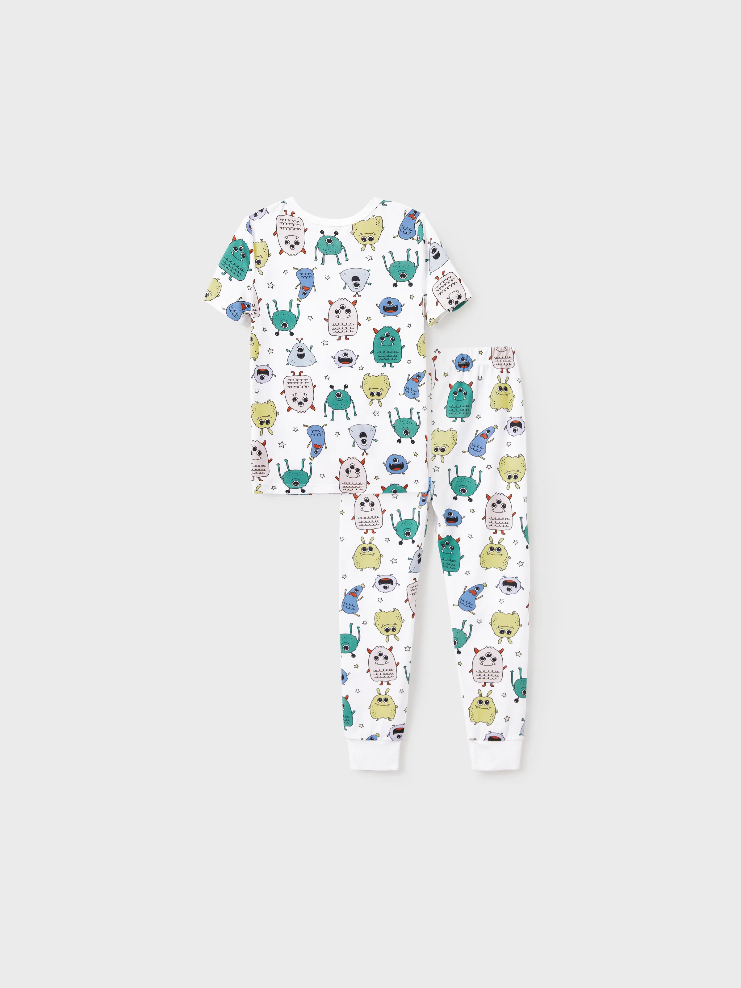 Mommy & me Bamboo Family Pajamas Cute Little Monster Print Short-sleeve Matching Pajama Set ( Snug-Fitting for Children ) White - Image 9