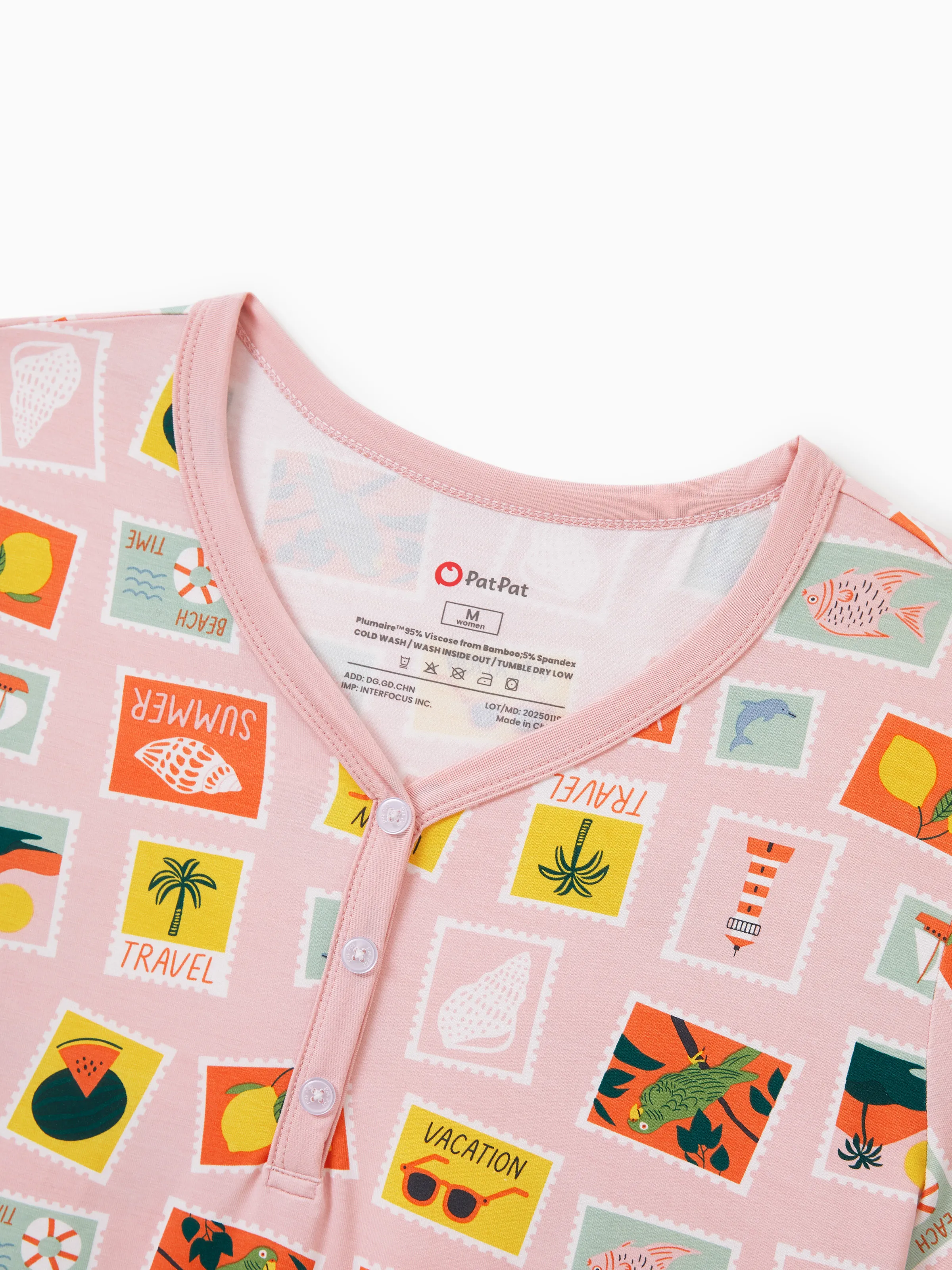 Mommy & me Bamboo Family Pajamas Vacation Theme Print Short-sleeve Matching Pajama set (Snug-Fitting for Children) Color block - Image 7