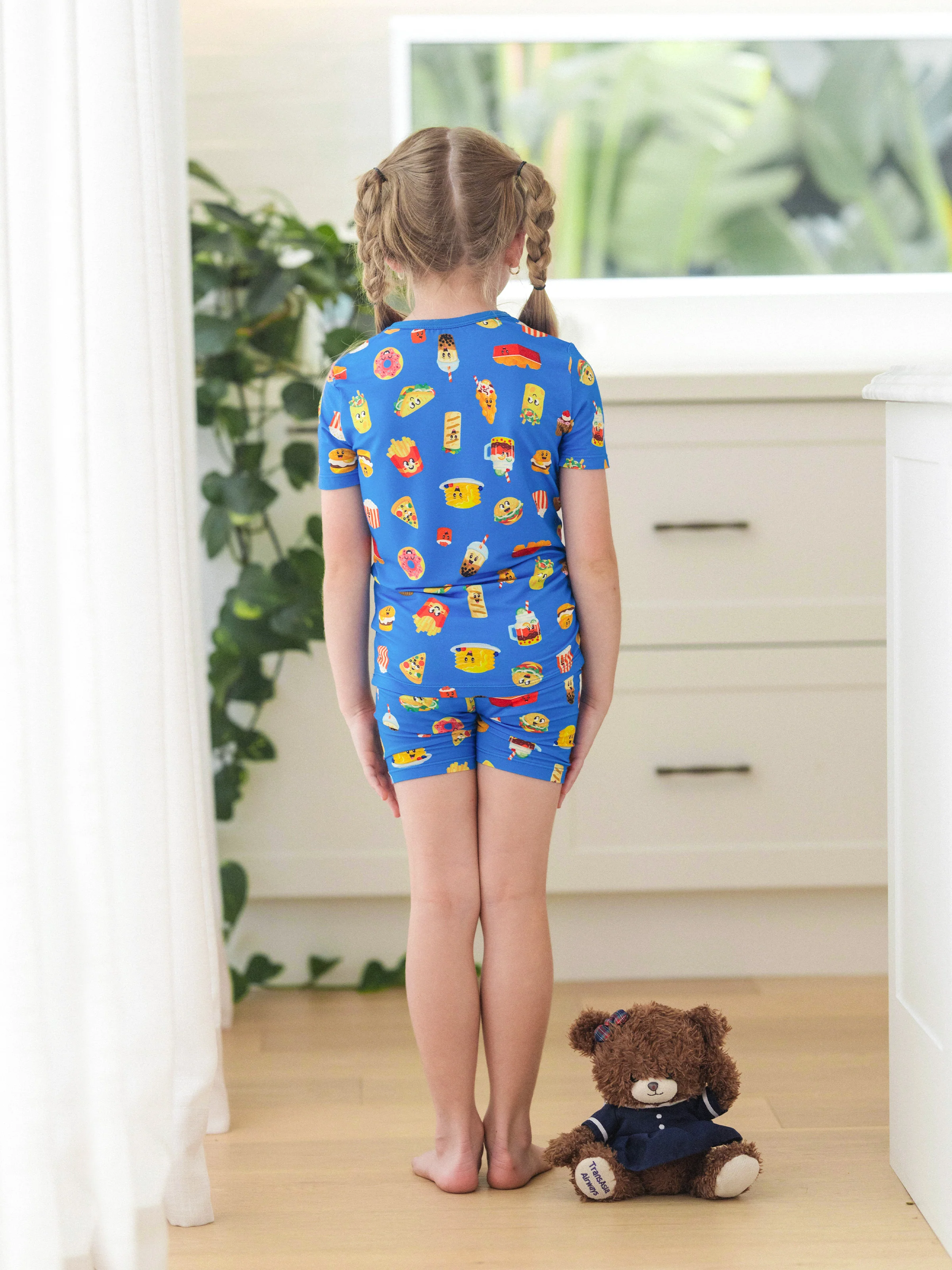 Family Matching Bamboo Pajamas Buttery Soft Bamboo PJs for Men Women Kids Toddler, Cute Burger & Fries Print Short Sleeve Sleepwear (Snug-Fitting for Children) Royal Blue - Image 19