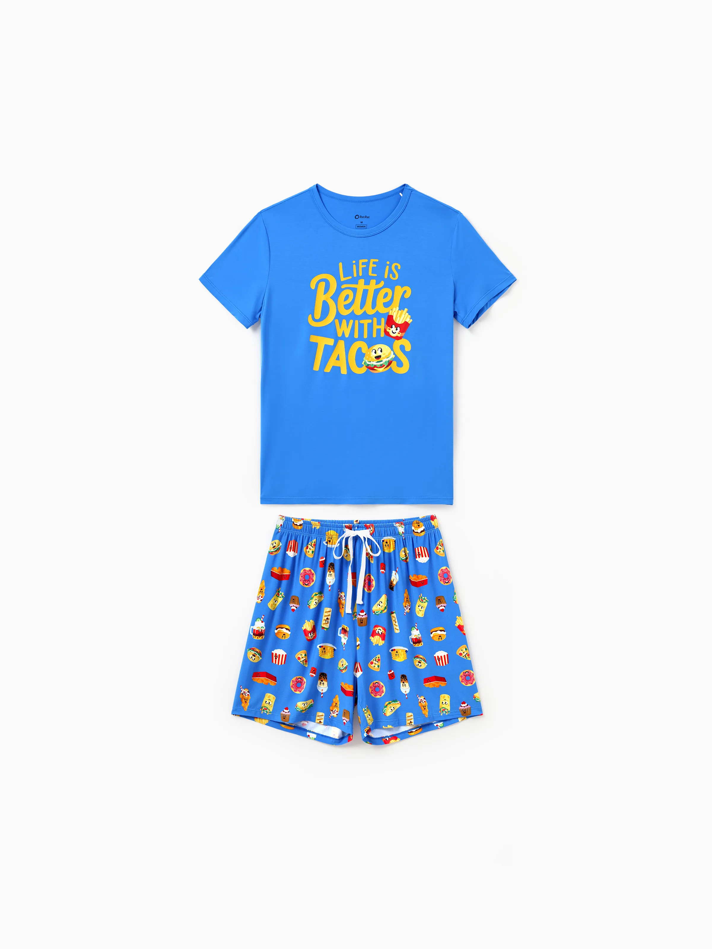 Mommy & me Bamboo Pajamas Buttery Soft Bamboo PJs for Men Women Kids Toddler, Cute Burger & Fries Print Short Sleeve Sleepwear (Snug-Fitting for Children) Royal Blue - Image 6