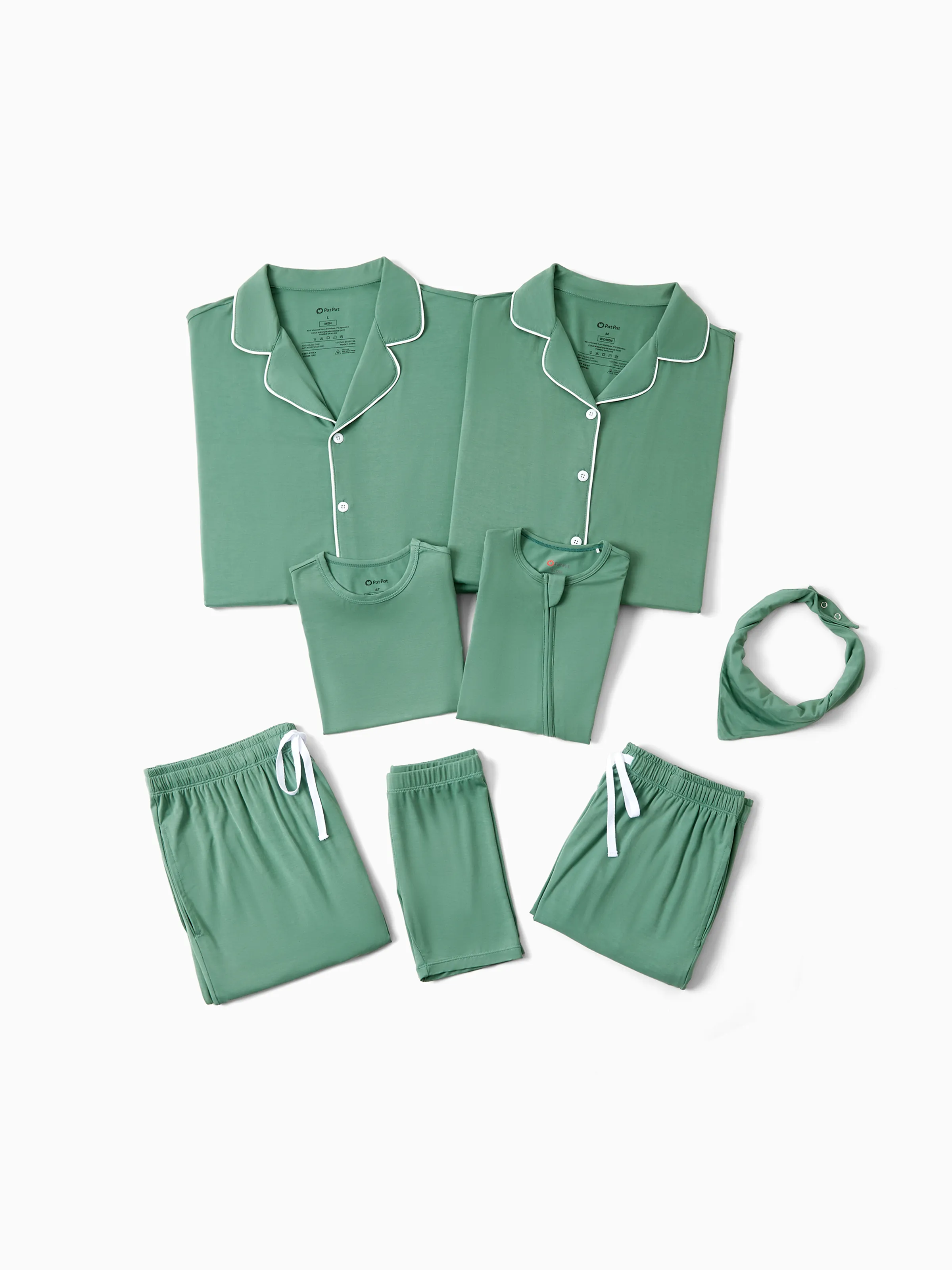 Mommy & me Bamboo Pajamas Buttery Soft Bamboo Viscose PJs for Men Women Kids Toddler Baby, Solid Color Short Sleeve Shirt & Shorts Sleepwear Green - Image 3