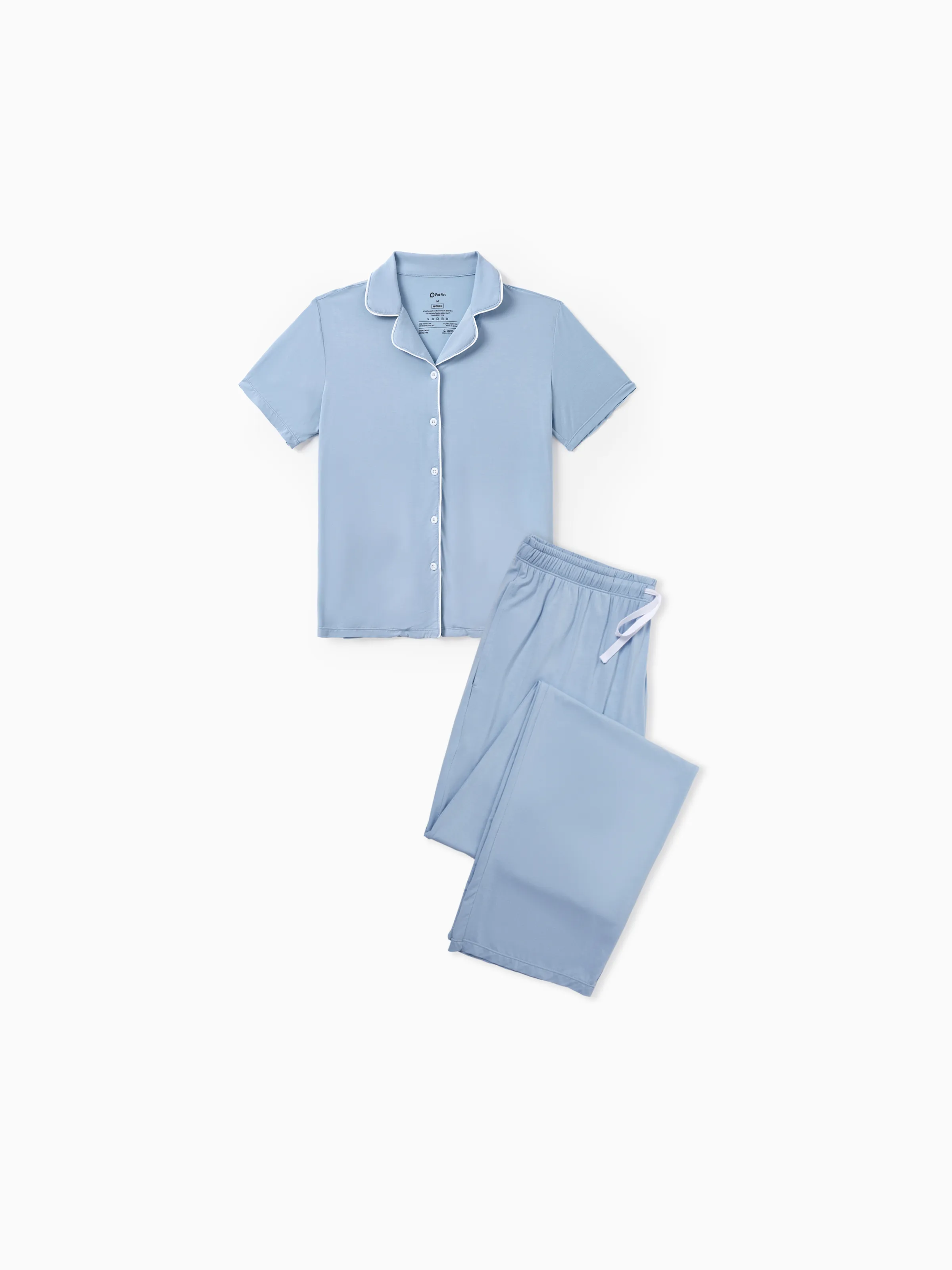 Mommy & me Bamboo Pajamas Soft Bamboo Viscose PJs for Men Women Kids Toddler Baby, Classic Blue Short-sleeve Sleepwear with Button-Down Shirt and Pants Blue grey - Image 3