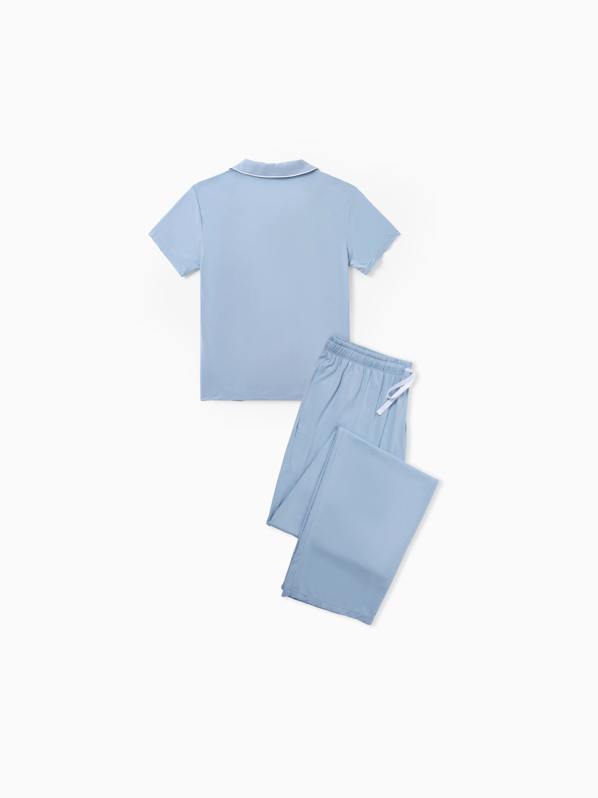 Mommy & me Bamboo Pajamas Soft Bamboo Viscose PJs for Men Women Kids Toddler Baby, Classic Blue Short-sleeve Sleepwear with Button-Down Shirt and Pants Blue grey - Image 4