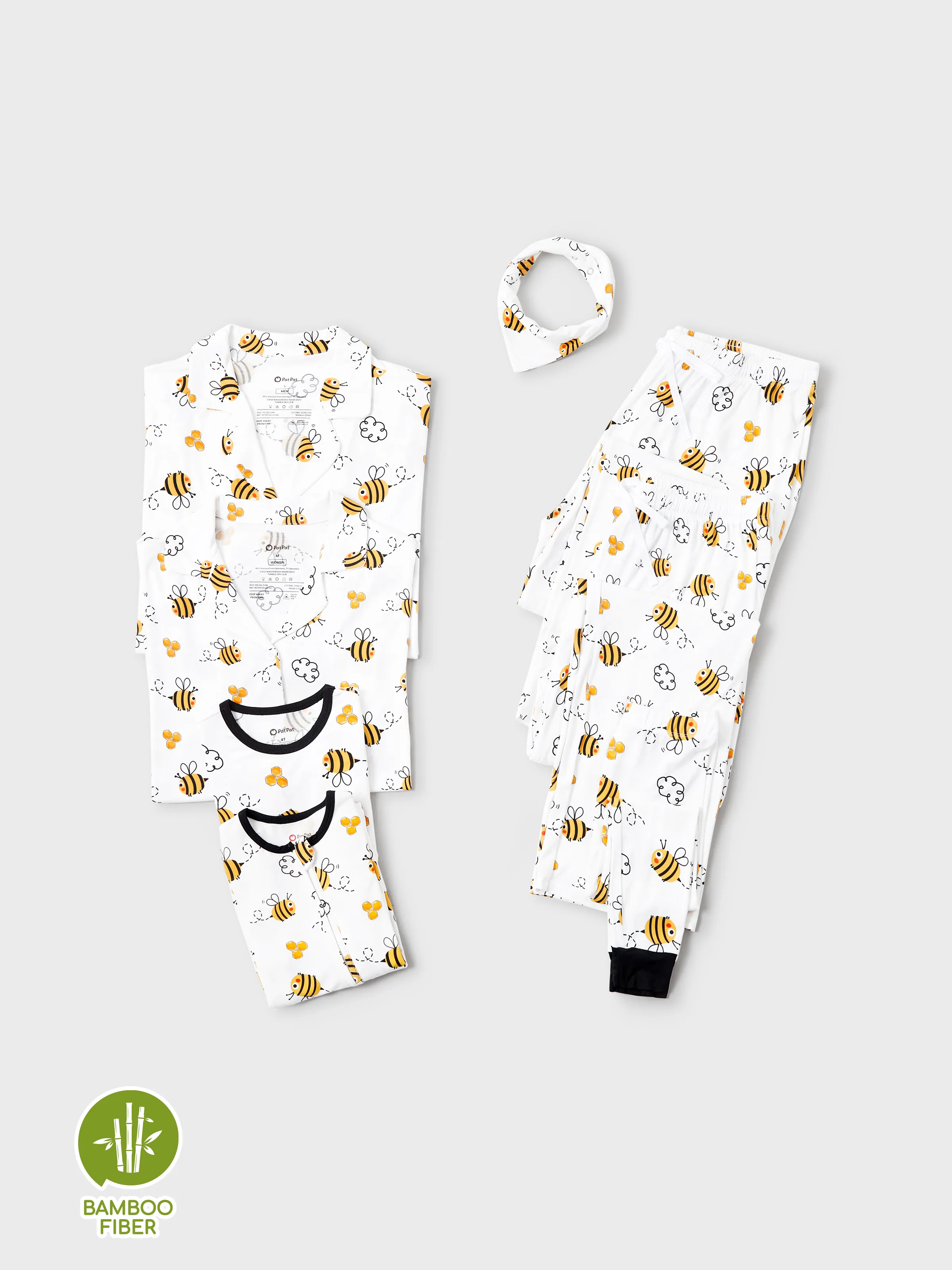 Mommy & me Bamboo Pajamas Soft Bamboo Viscose PJs for Men Women Kids Toddler, Cute Bee Print Sleepwear with Short Sleeve Top and Long Pants White - Image 3