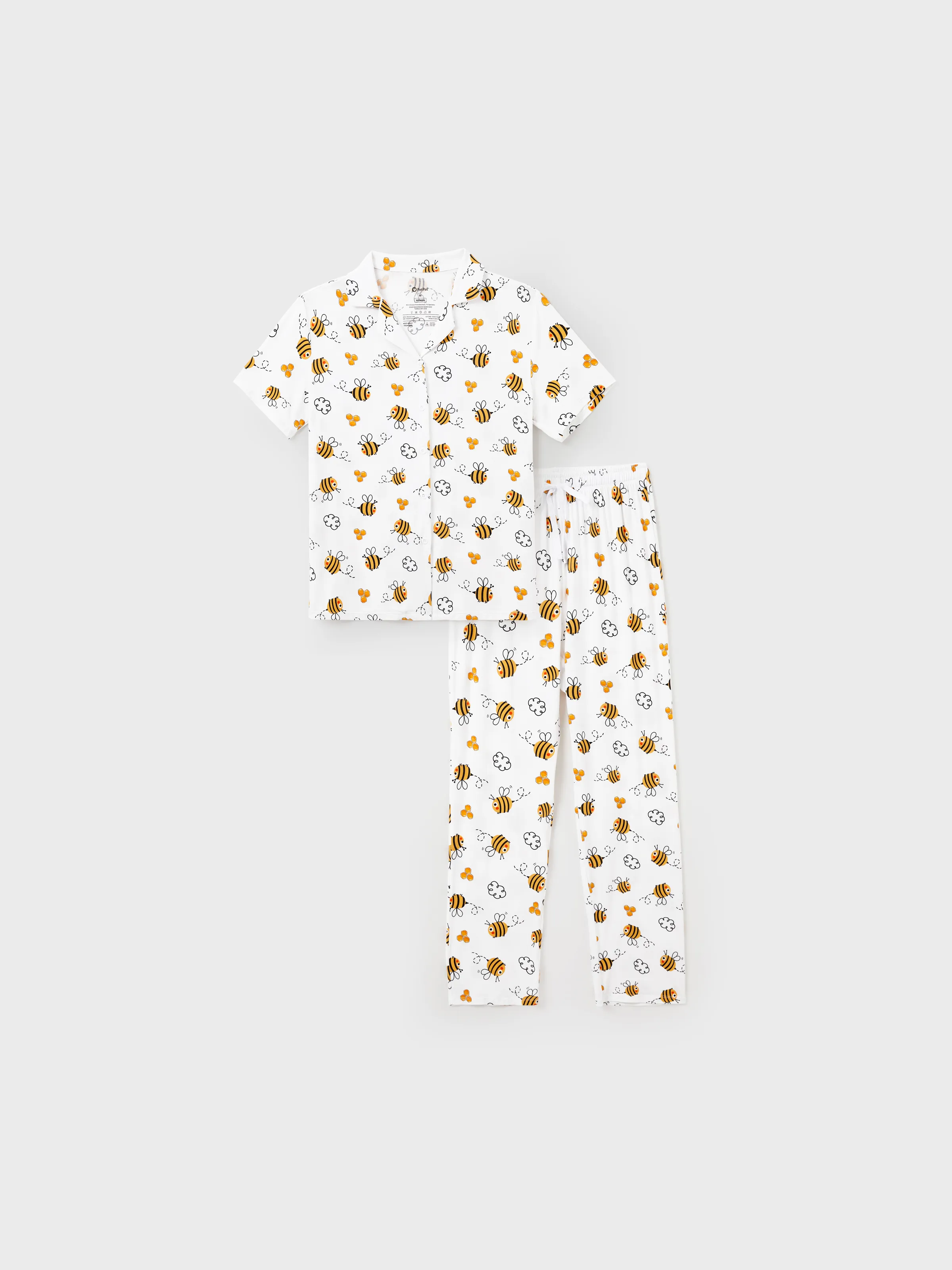 Mommy & me Bamboo Pajamas Soft Bamboo Viscose PJs for Men Women Kids Toddler, Cute Bee Print Sleepwear with Short Sleeve Top and Long Pants White - Image 6