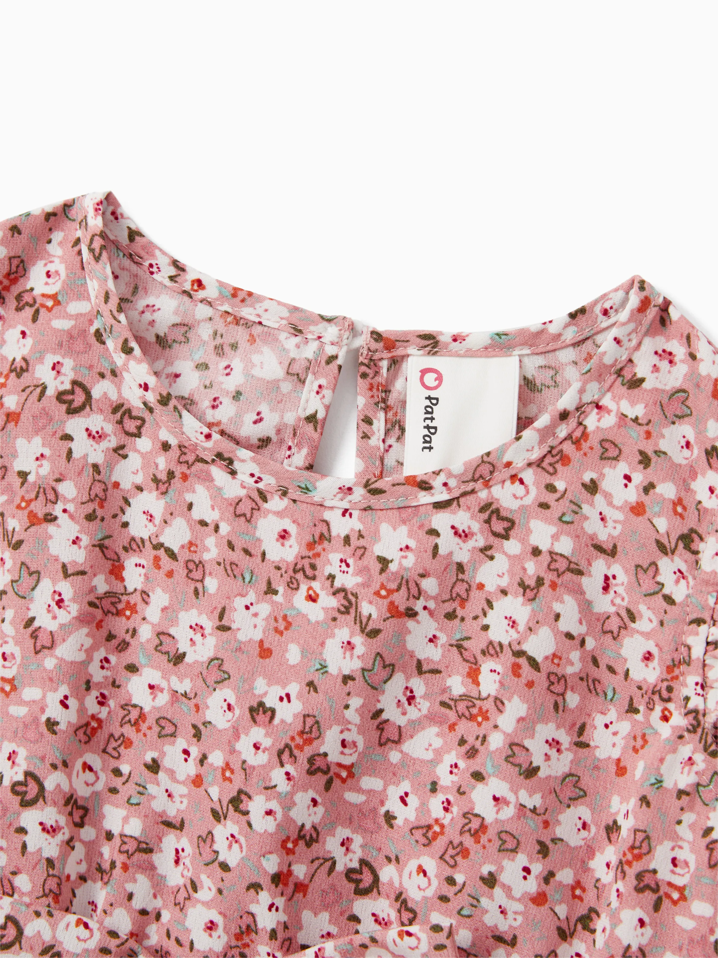 Mommy & me Blue Flora Print Smocking Puff-sleeve Dress Set Pink - Image 15