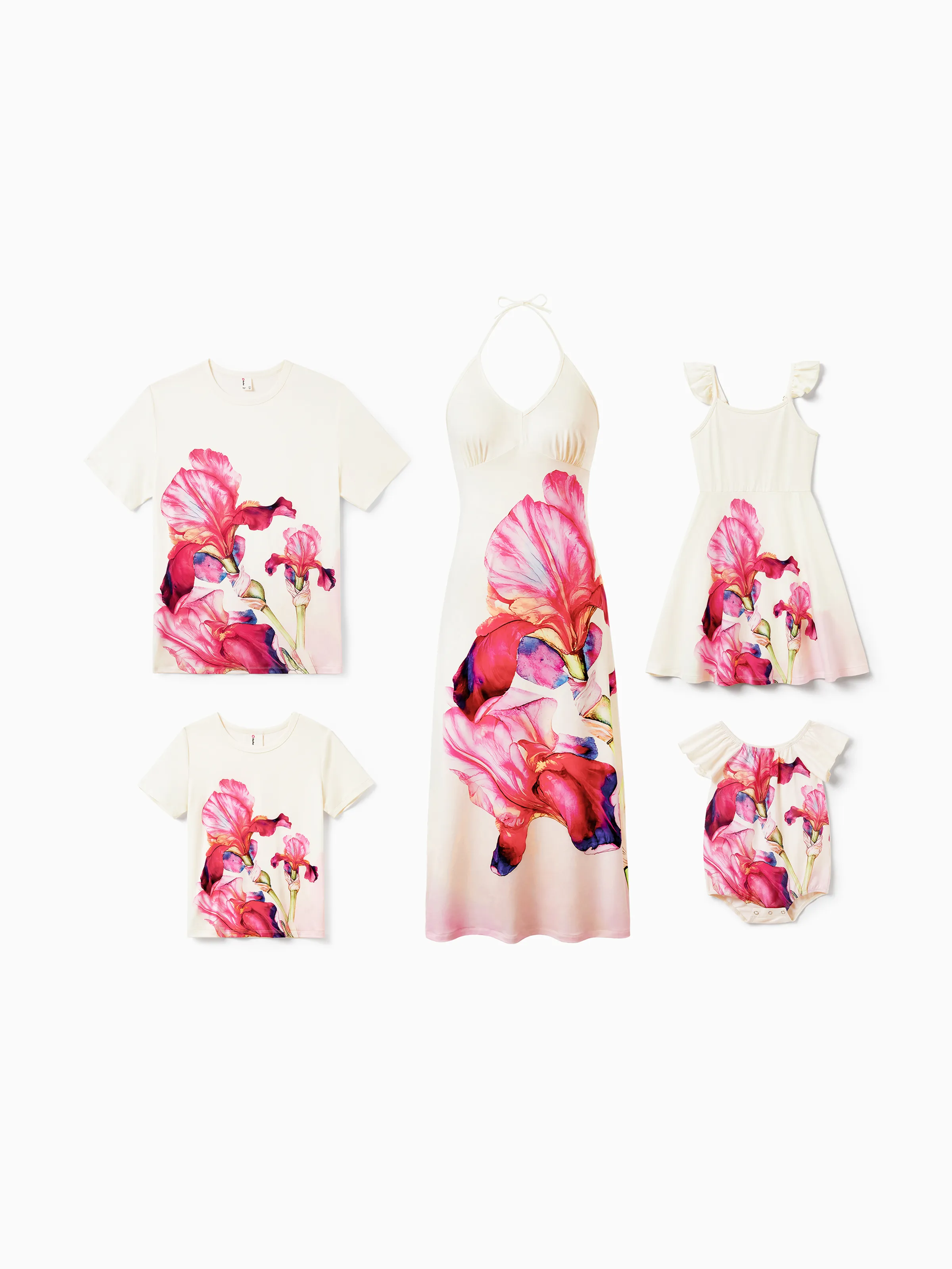 Mommy & me Casual Outfit Floral Print T-shirt or Halter Dress Summer Set for Vacation Apricot - Image 4