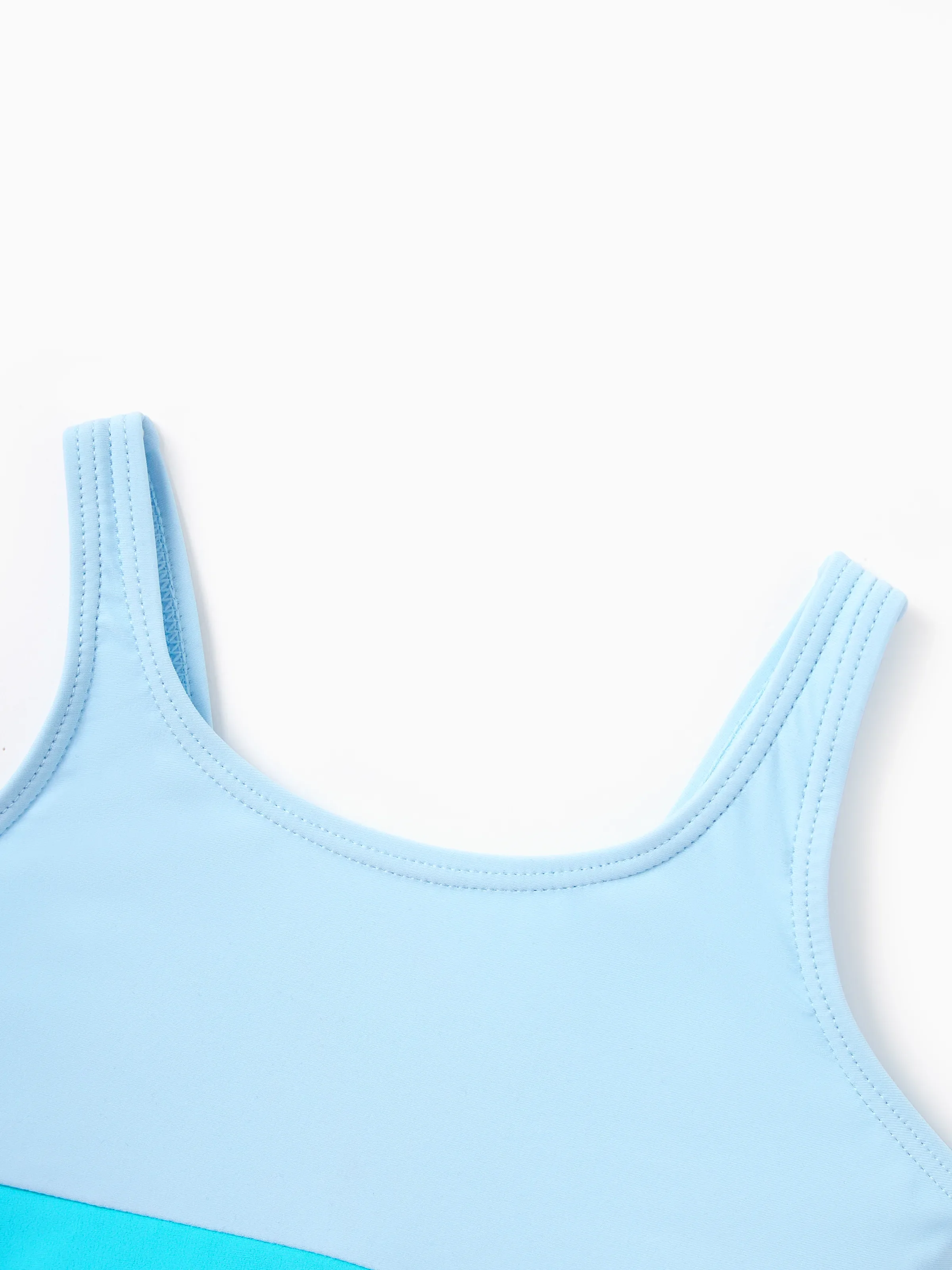 Mommy & me Color Block Swimsuits One Shoulder Swim Dress / Swim Trunks Set Blue - Image 10