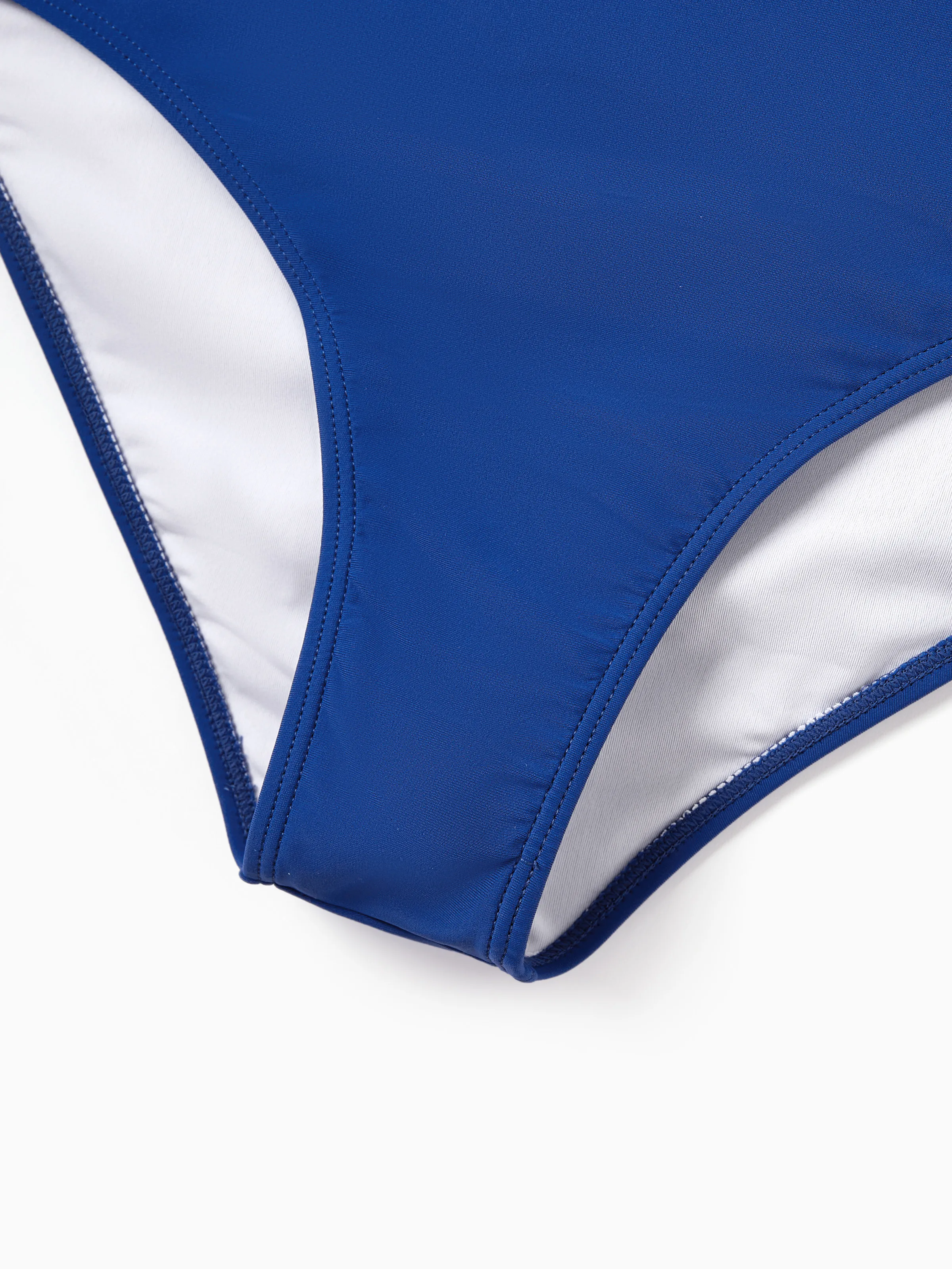Mommy & me Color Block Swimsuits One Shoulder Swim Dress / Swim Trunks Set Blue - Image 7