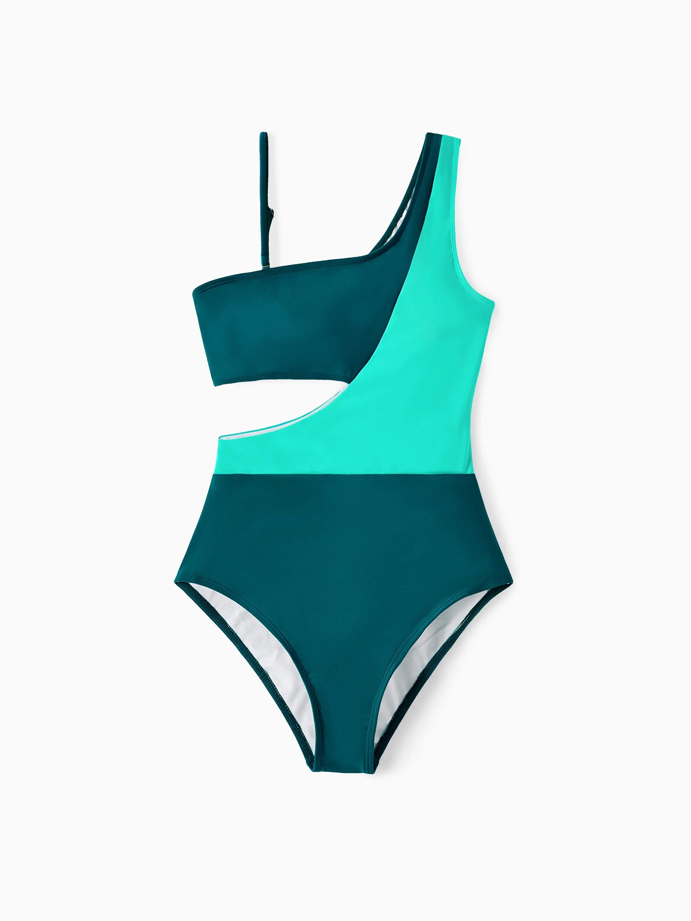Mommy & me Colorblock One Shoulder Cut Out One-piece Swimsuit  DeepTurquoise - Image 4