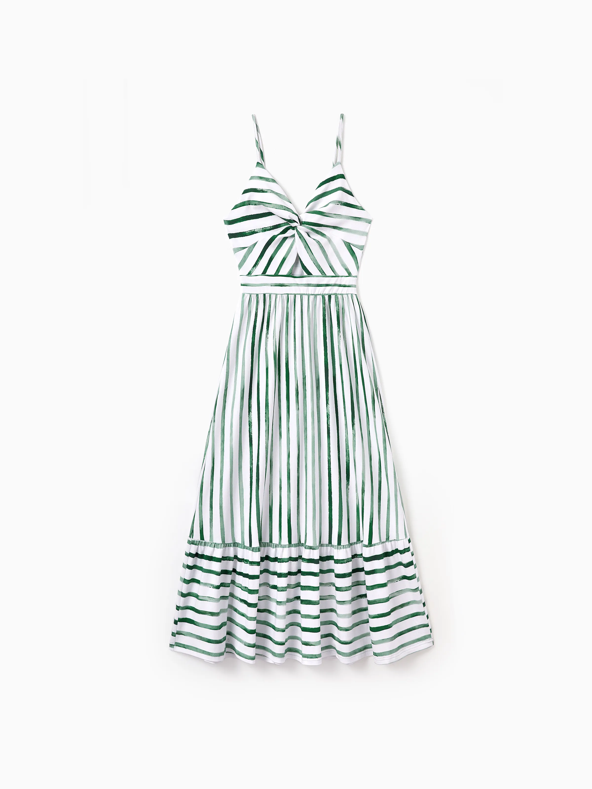 Mommy & me Cotton Outfits Set Green Striped T-Shirt and Dress Set for Dad, Mom, Kids & Baby, Perfect for Summer Family Outings & Photos Green - Image 5