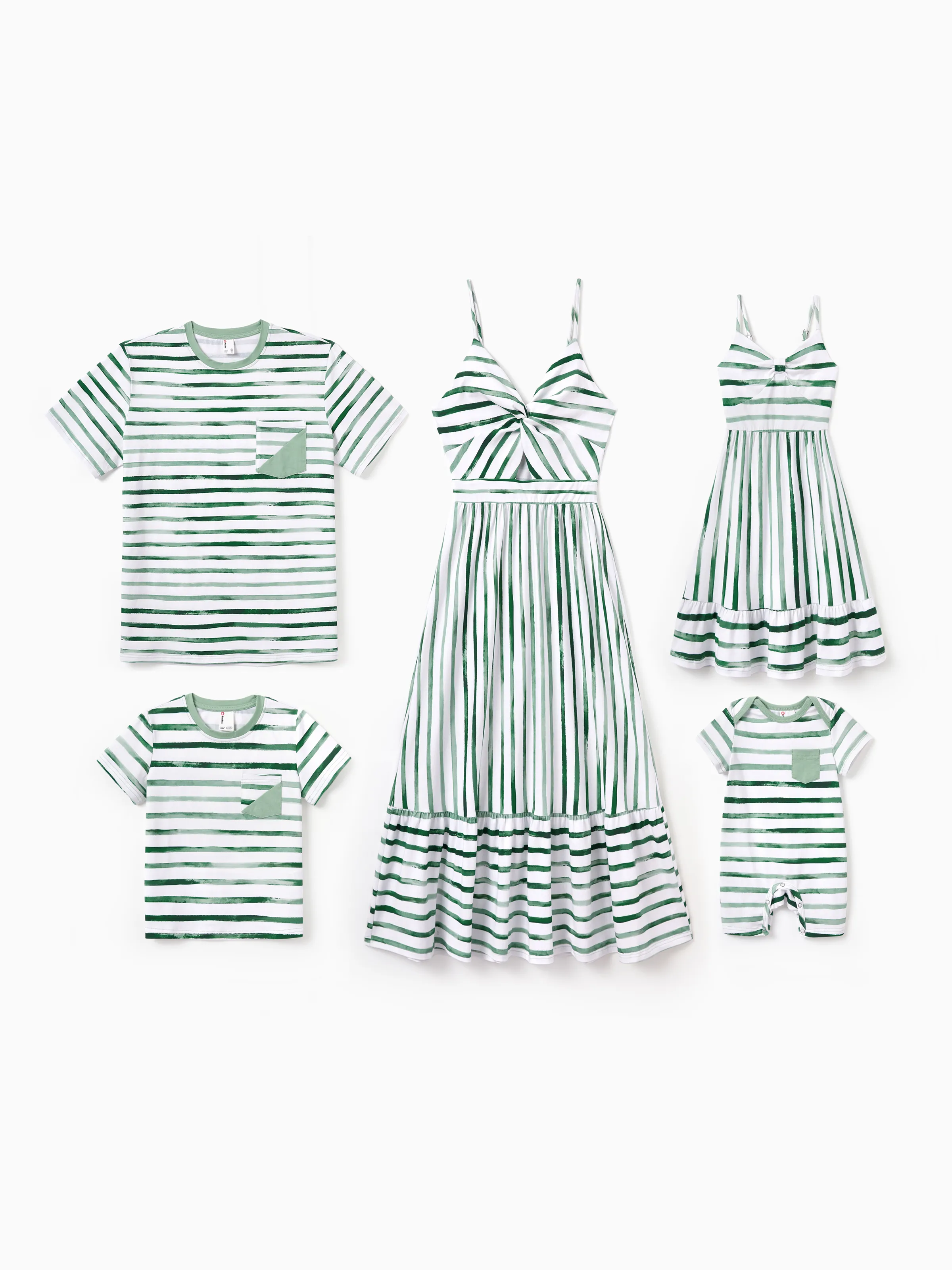 Mommy & me Cotton Outfits Set Green Striped T-Shirt and Dress Set for Dad, Mom, Kids & Baby, Perfect for Summer Family Outings & Photos Green - Image 6