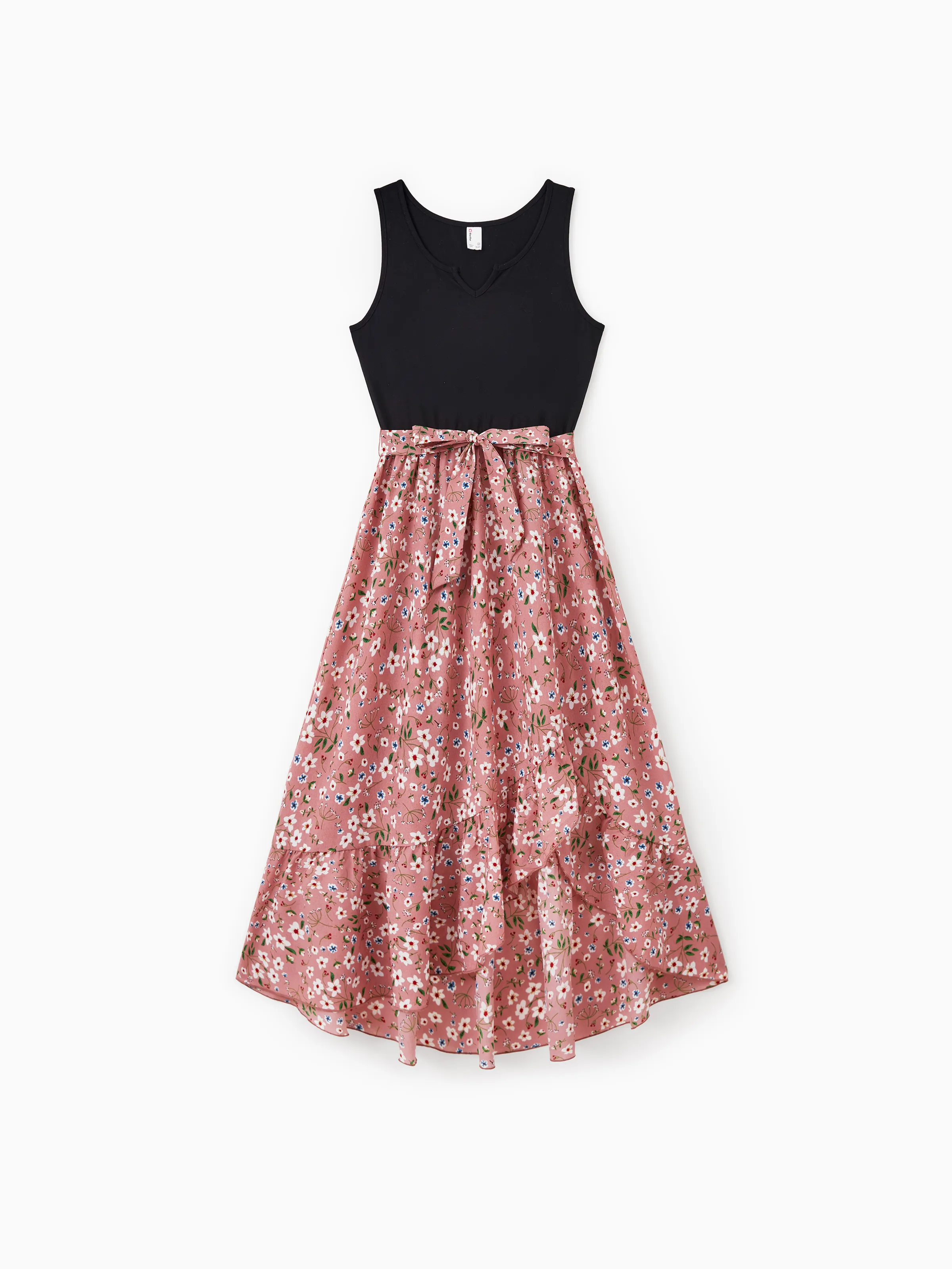 Mommy & me Cotton T-Shirt & Dress Set Daddy / Mini Print Black Tee for Dad and boy, Floral Print splicing Dress for Mom, girl and Baby, Perfect for Summer Family Outings Black - Image 3