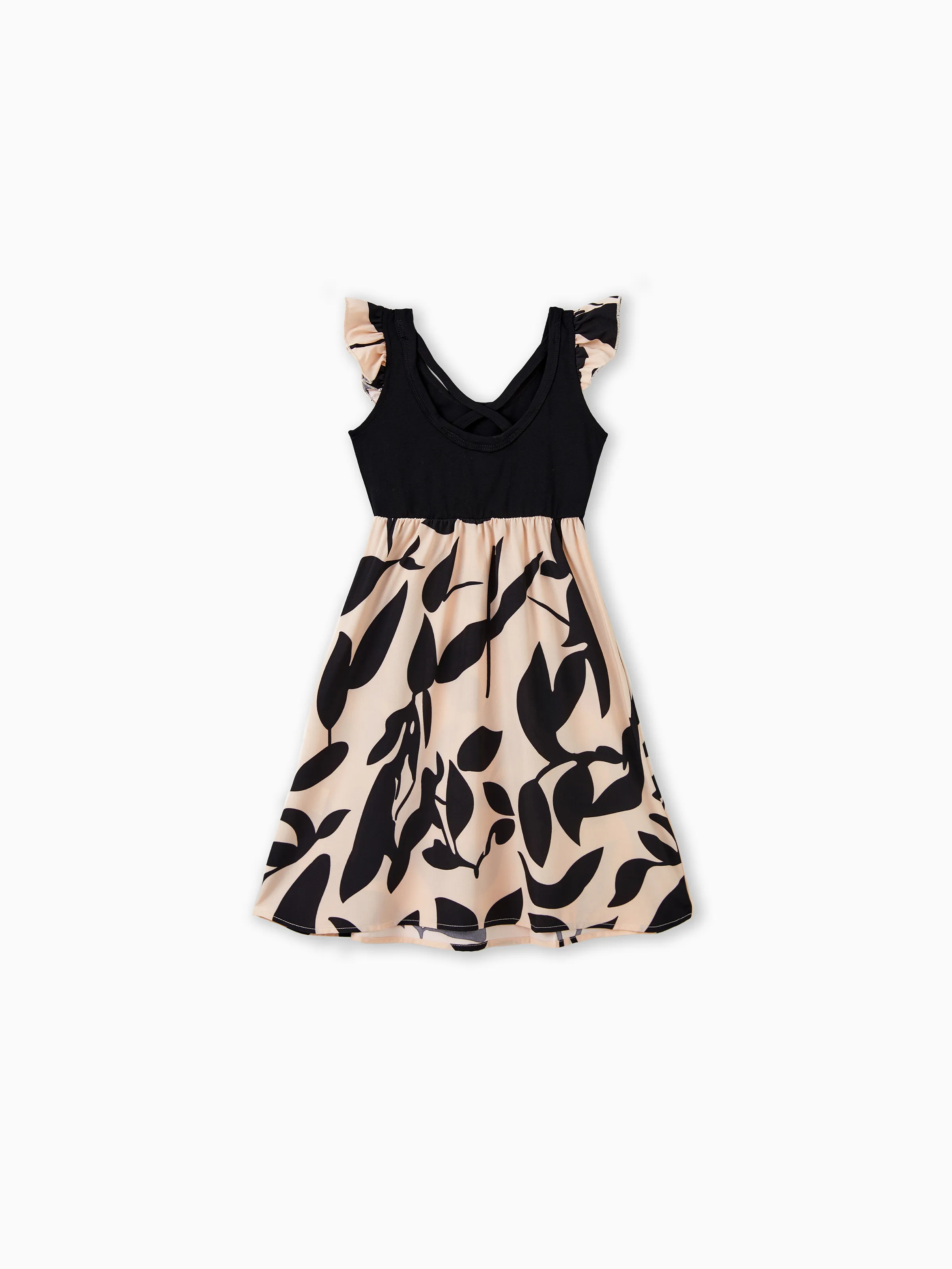 Mommy & me Cross Back Floral Strap Dress and Colorblock Top Sets Black - Image 10