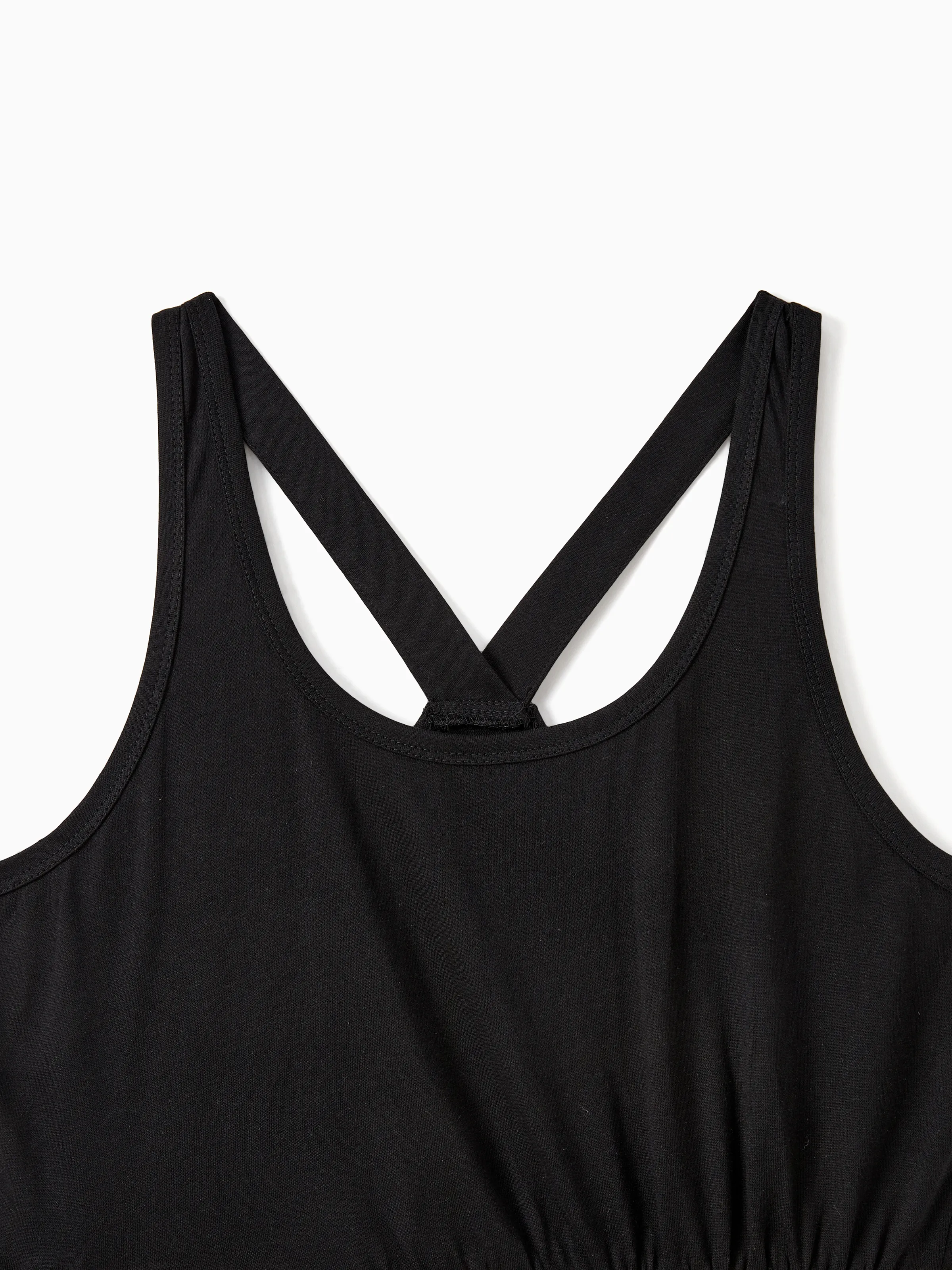 Mommy & me Cross Back Floral Strap Dress and Colorblock Top Sets Black - Image 7