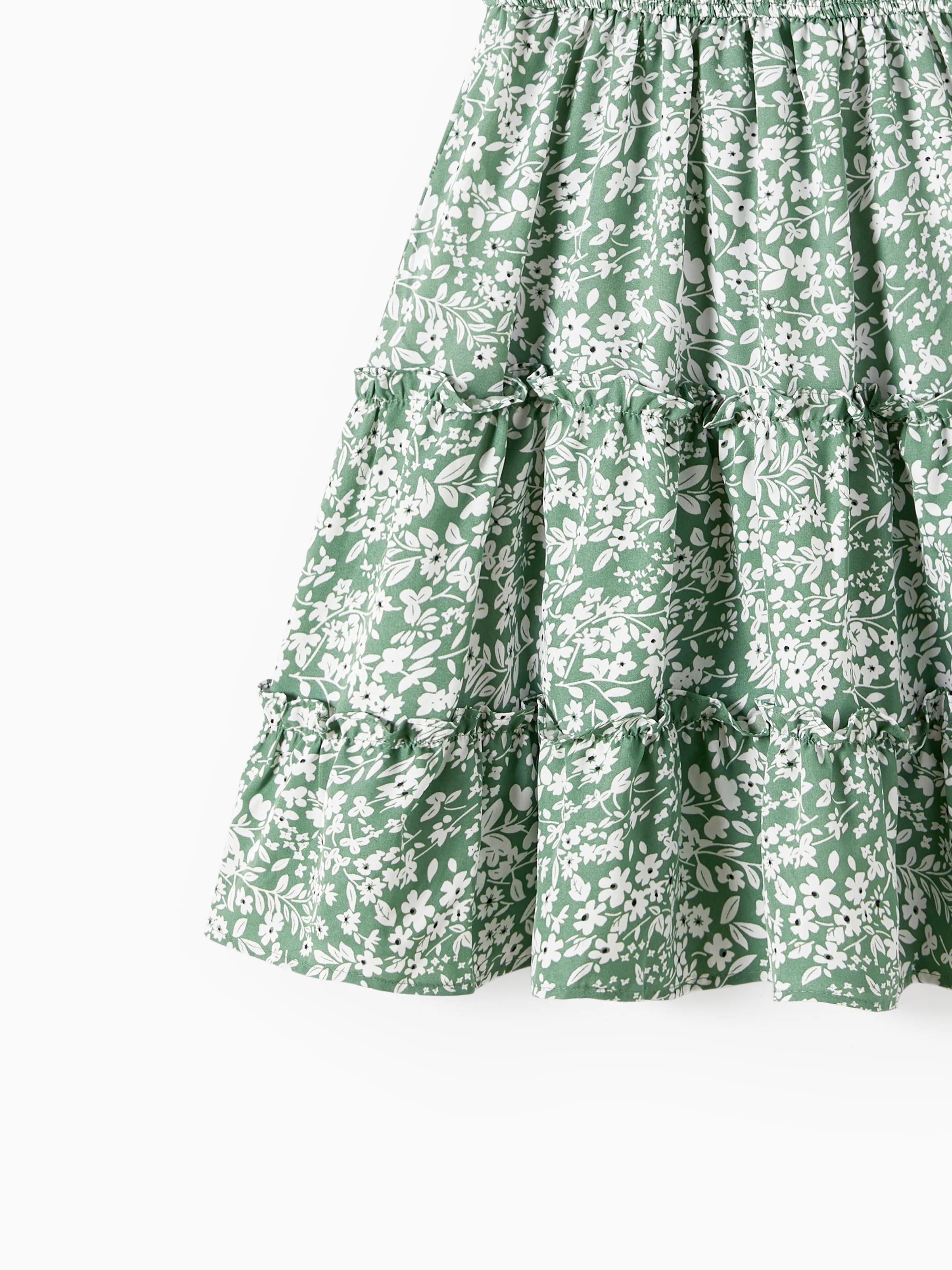 Mommy & me Elegant Broken Flower Matching Outfits for Family, Smocking Design, Medium Thickness Green - Image 10