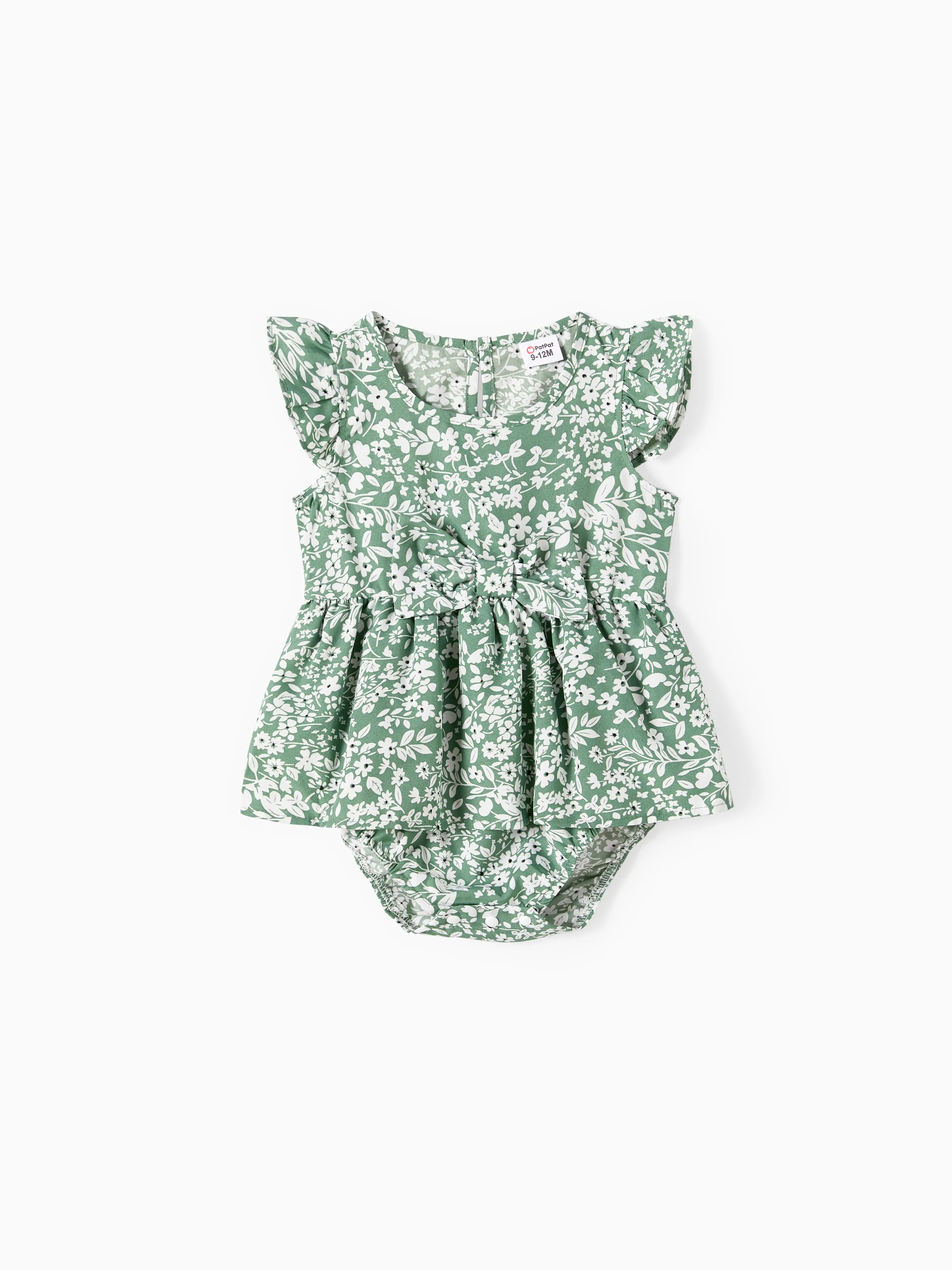 Mommy & me Elegant Broken Flower Matching Outfits for Family, Smocking Design, Medium Thickness Green - Image 13