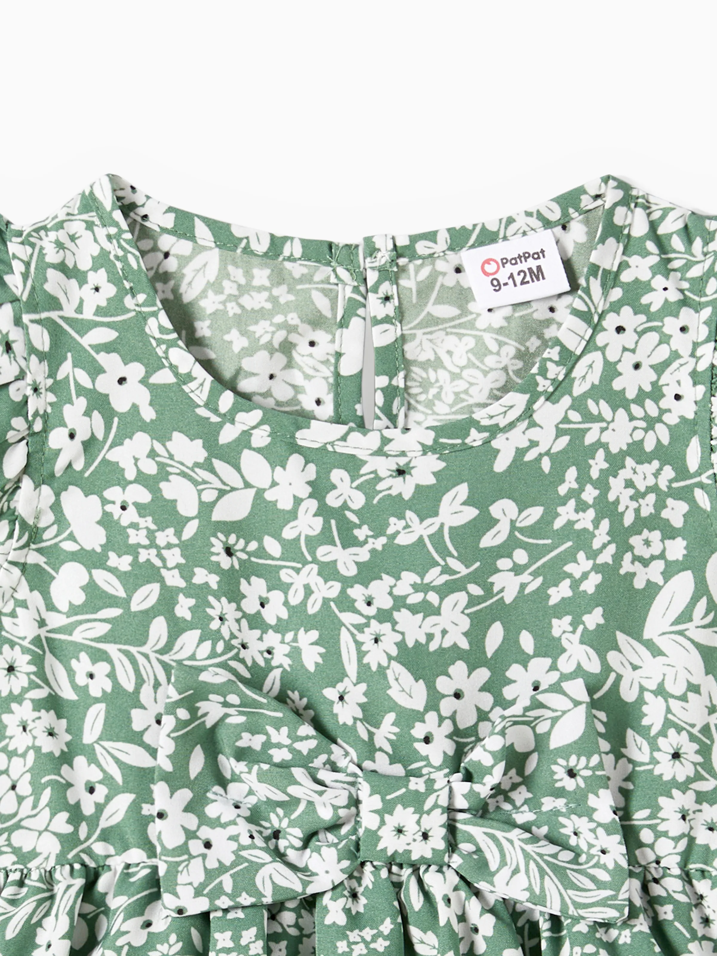 Mommy & me Elegant Broken Flower Matching Outfits for Family, Smocking Design, Medium Thickness Green - Image 15