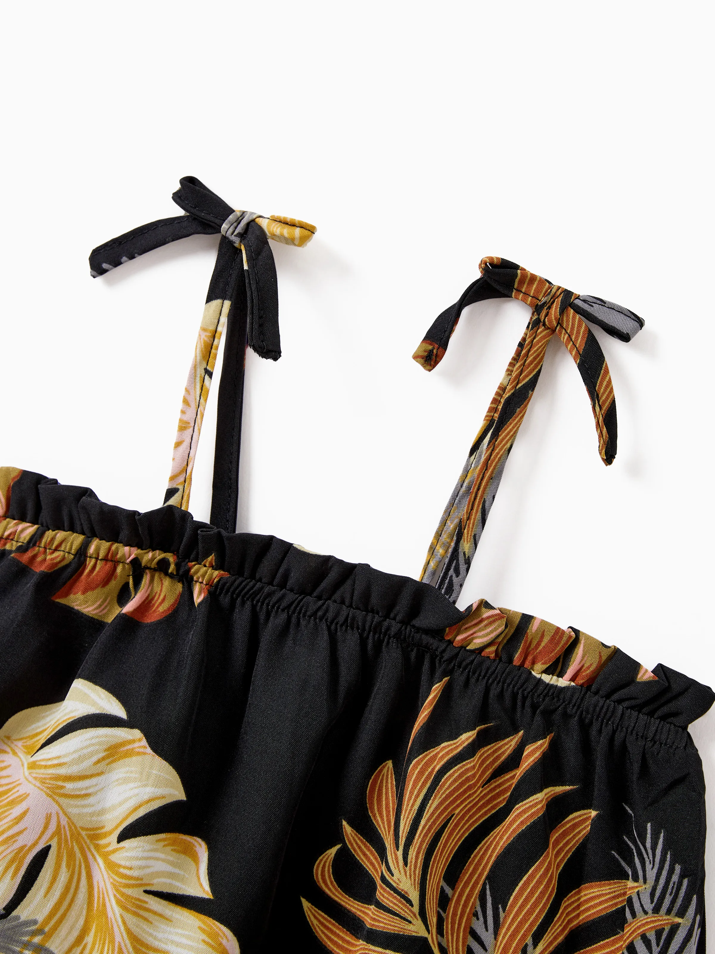 Mommy & me Floral Print Beach Wear Camisole top and Wide-Leg Pants Set for Summer Vacation Family Looks Black+White - Image 20
