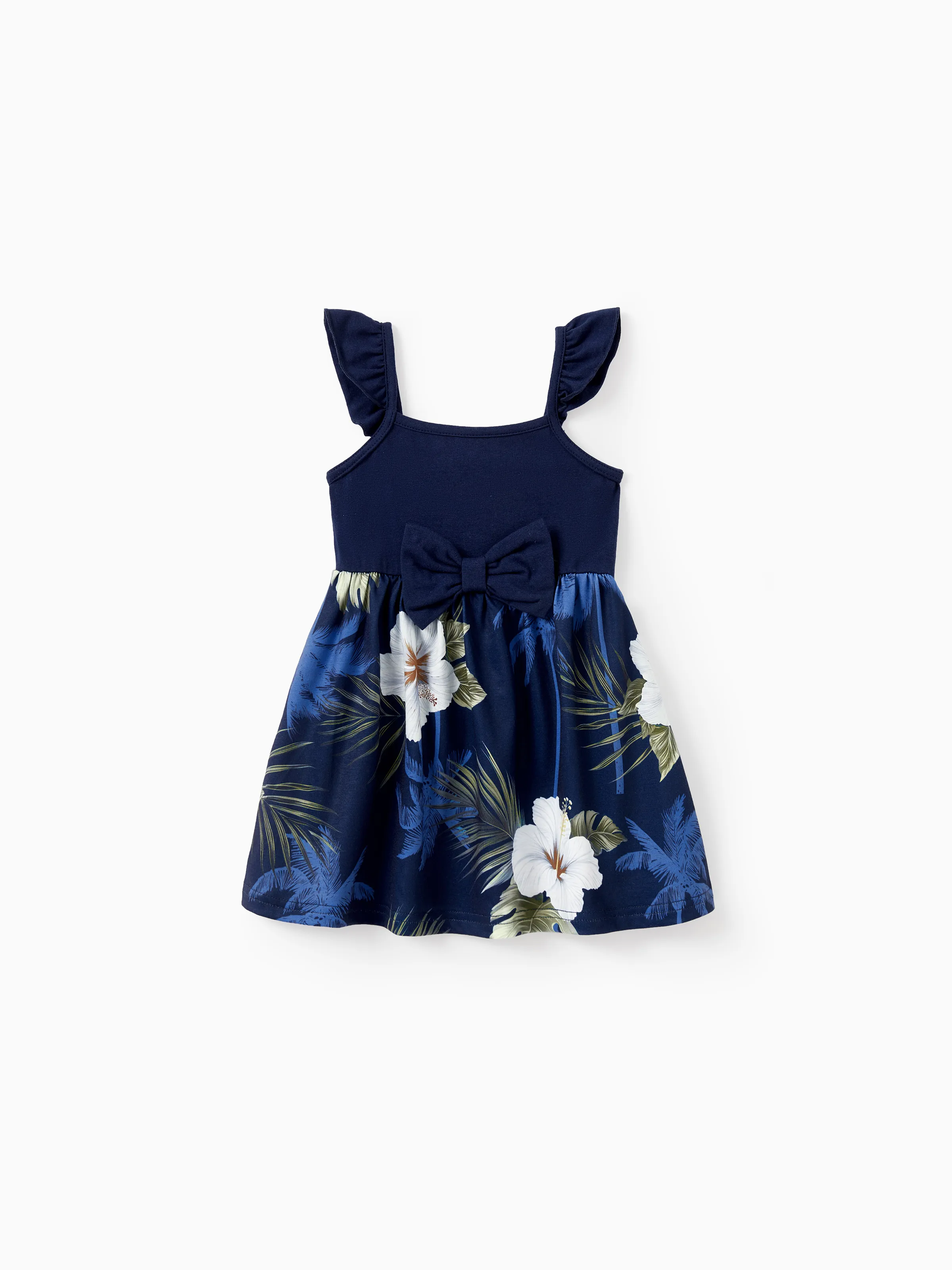 Mommy & me Floral Print Splicing Sleeveless Tank Dress Deep Blue - Image 13