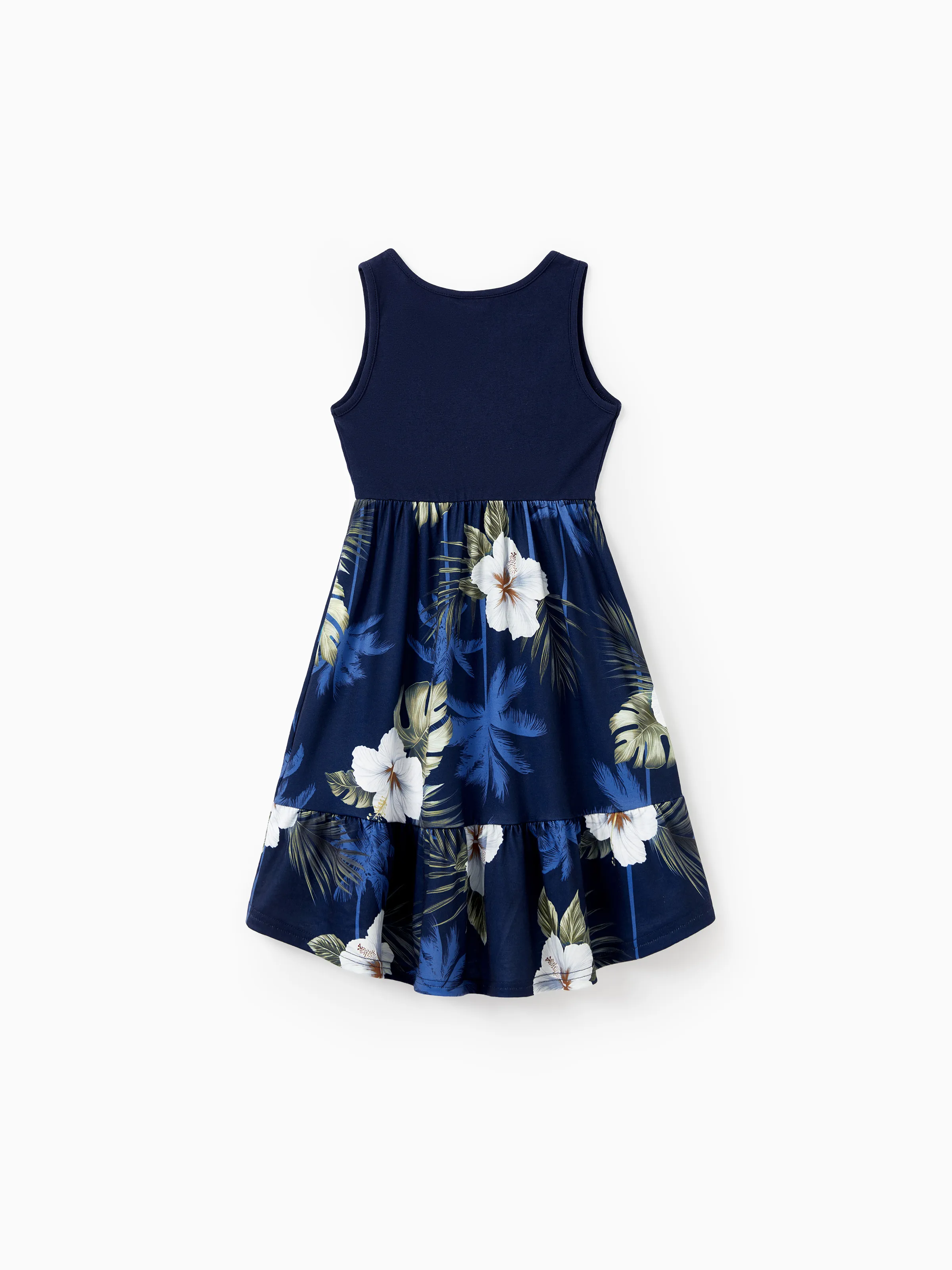 Mommy & me Floral Print Splicing Sleeveless Tank Dress Deep Blue - Image 9