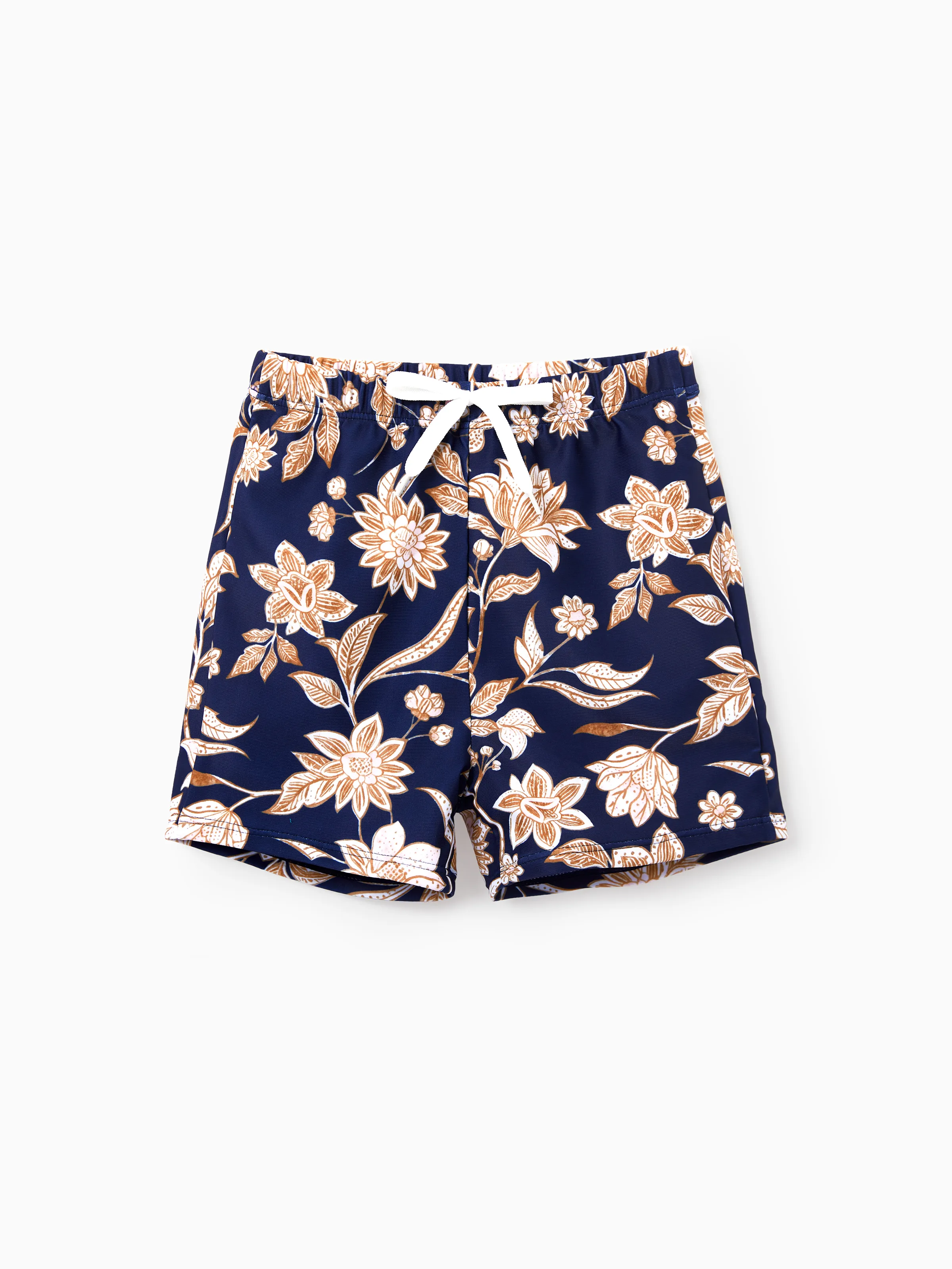 Mommy & me Floral Print Swimsuits 2-in-1 One-Piece Swimsuit & Swim Trunks Deep Blue - Image 13
