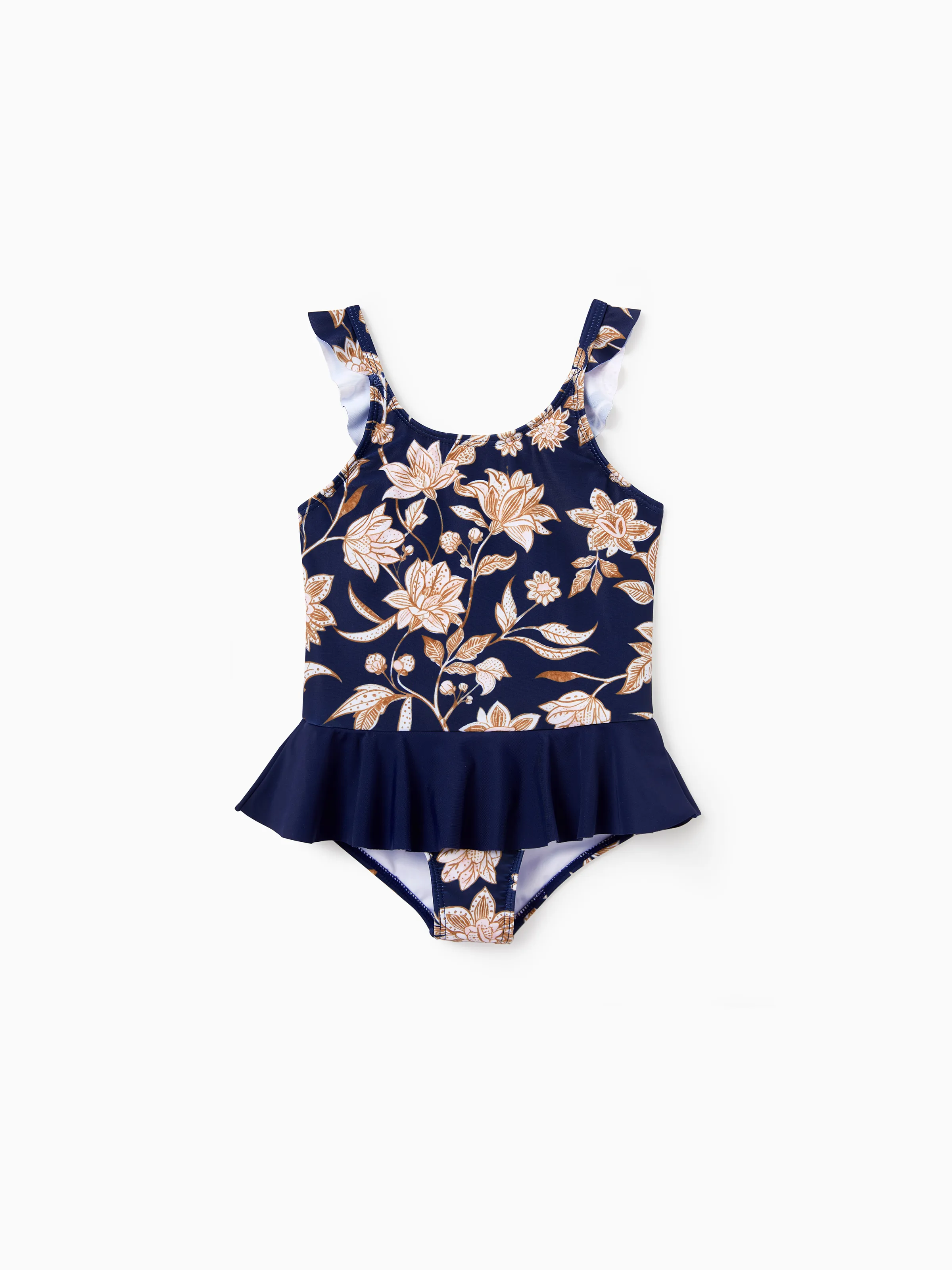 Mommy & me Floral Print Swimsuits 2-in-1 One-Piece Swimsuit & Swim Trunks Deep Blue - Image 8