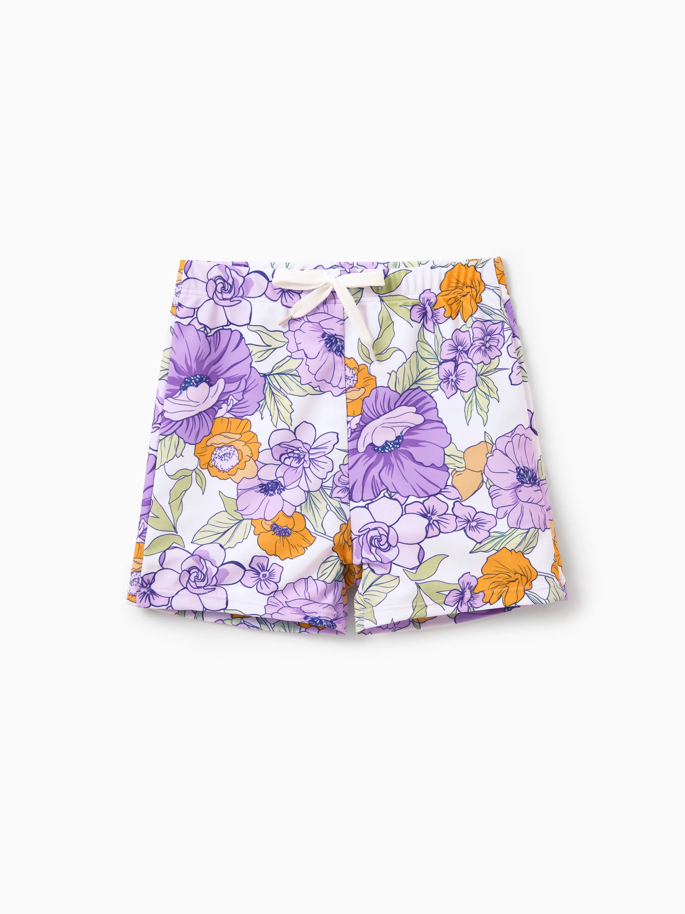 Mommy & me Floral Print Swimsuits Ruffled One-Piece Bathing Suit & Swim Trunks Set Purple - Image 19