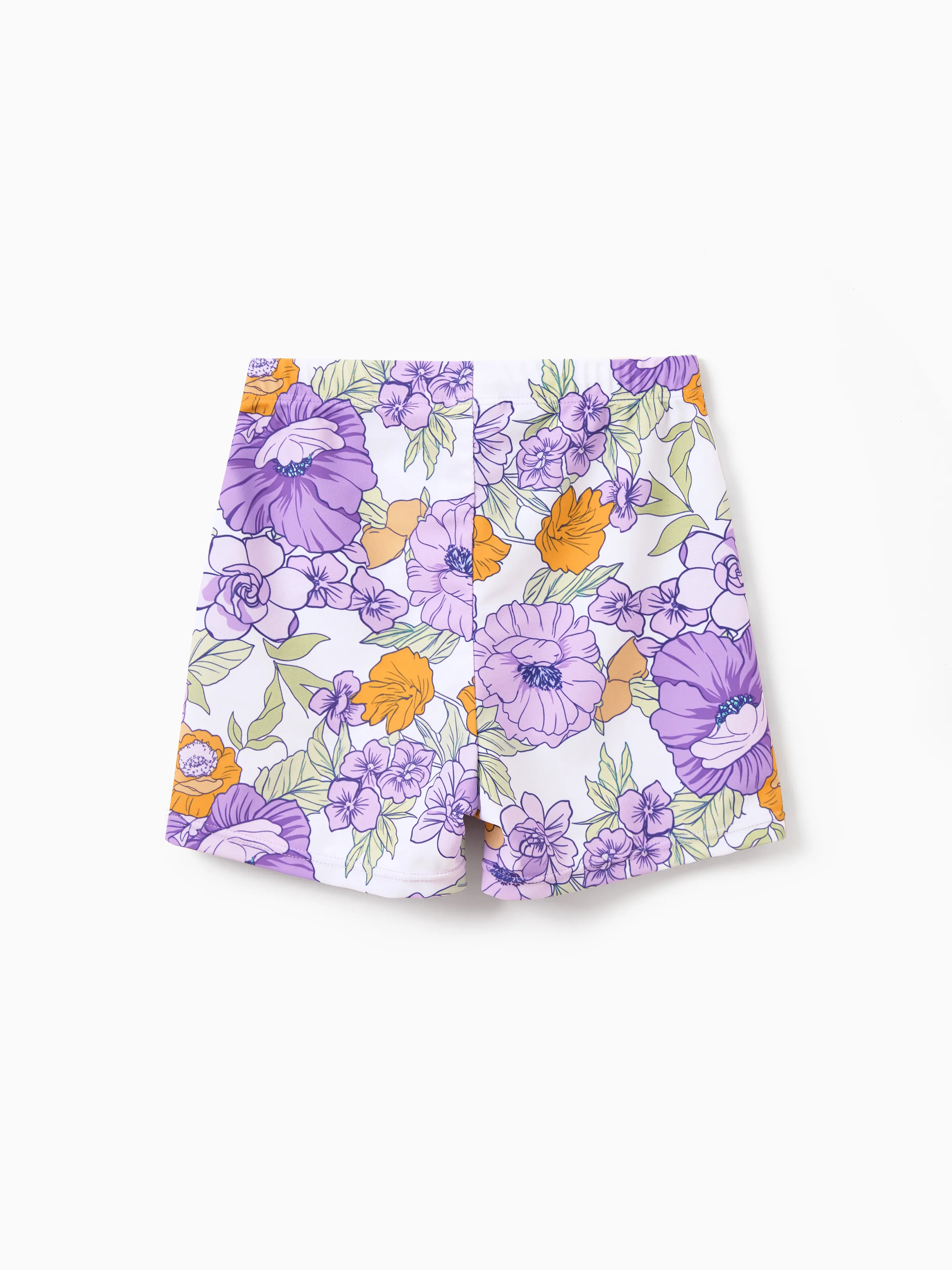 Mommy & me Floral Print Swimsuits Ruffled One-Piece Bathing Suit & Swim Trunks Set Purple - Image 20